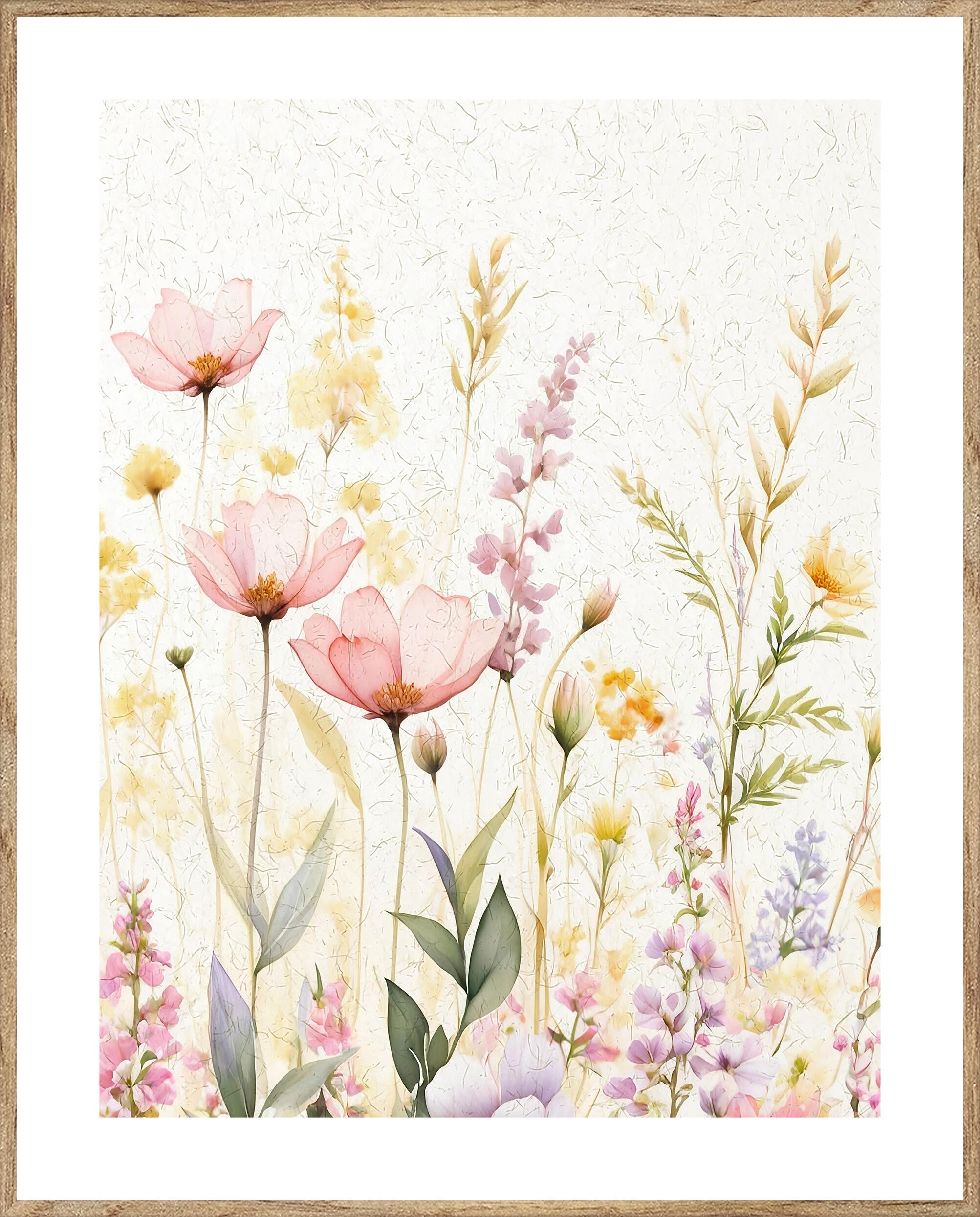 Cuadro pintura impresa enmarcada Botánica rectangular de 41 x 51 cm. MDF Flores acuarela multicolor. Marco color Haya - 2