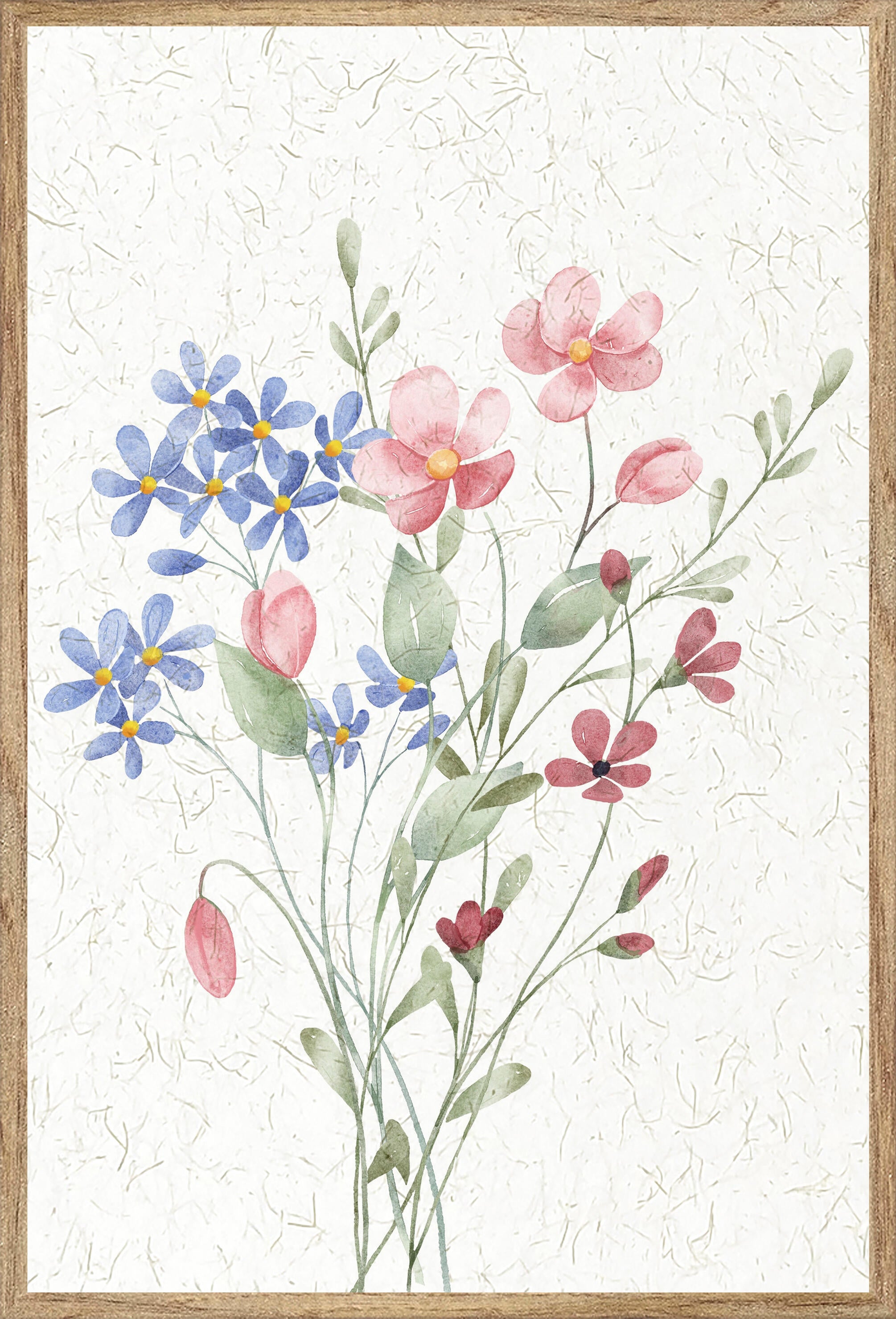 Cuadro pintura impresa enmarcada Botánica rectangular de 21 x 31 cm. MDF Flores acuarela multicolor. Marco color Haya - 2