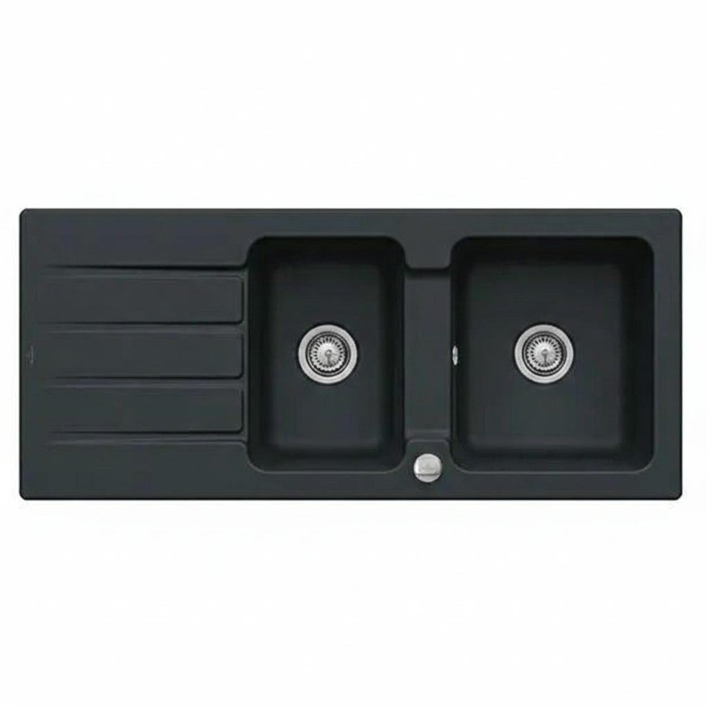 Evier en céramique 2 bacs 116 x 51 cm vidage inclus Crystal noir - 6