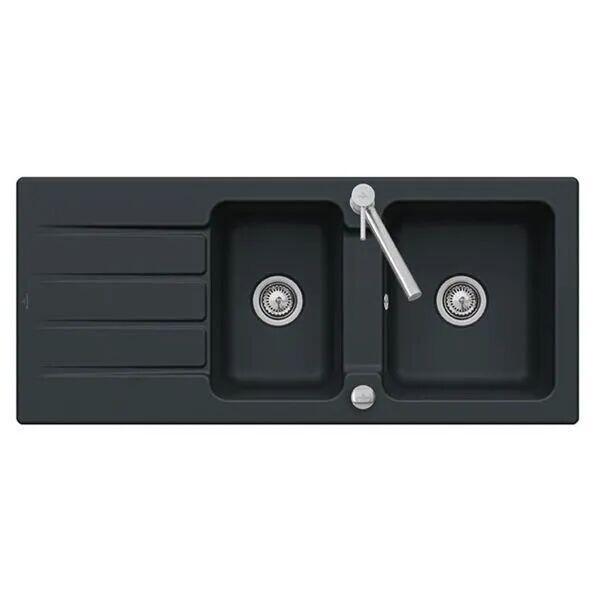 Evier en céramique 2 bacs 116 x 51 cm vidage inclus Crystal noir - 5