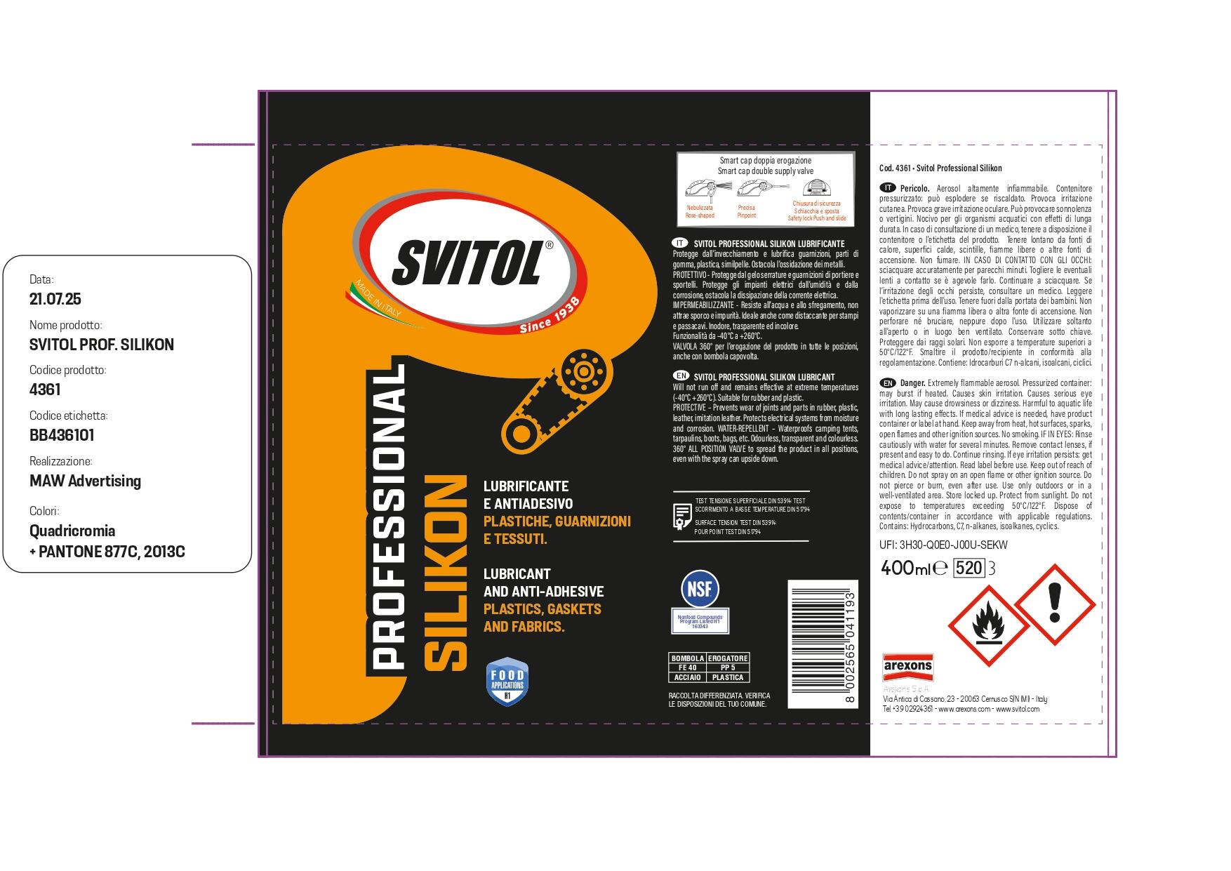 Lubrificante SVITOL PROFESSIONAL SILIKON NFS spray 400 ml - 2