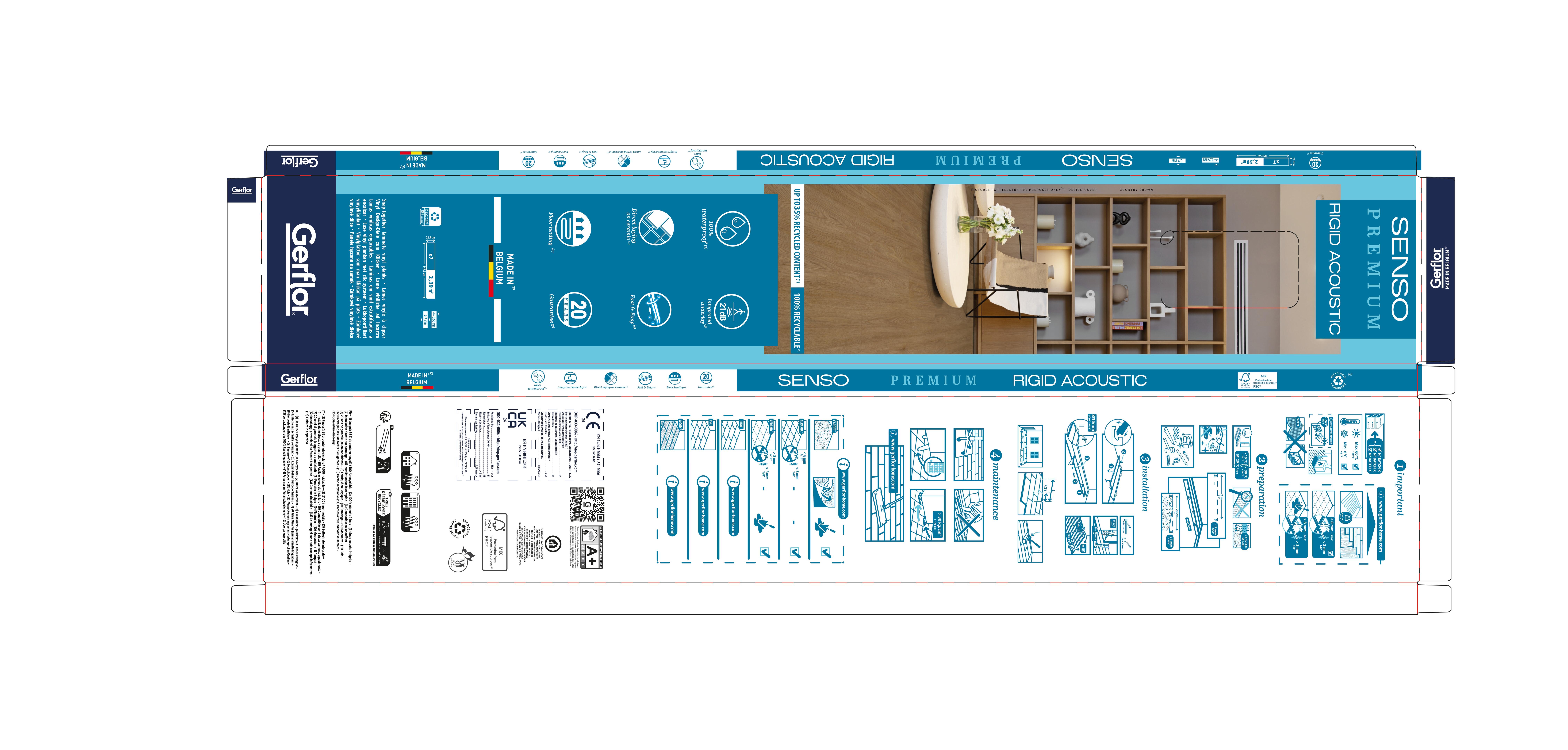 Pavimento vinílico lâmina de SPC click flutuante SENSO BAMBI RIGID ACOUSTIC superior Gerflor 5,7 mm com base - 5