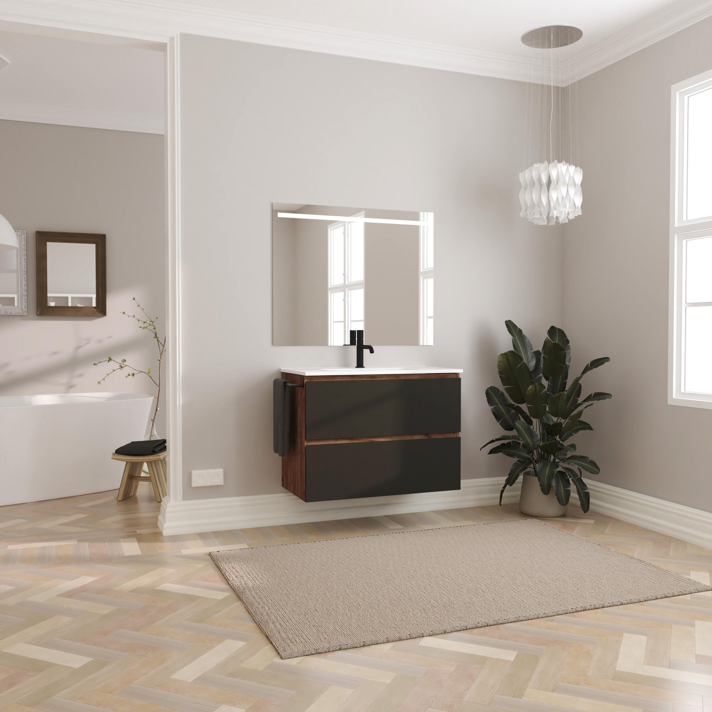 Mueble de baño con lavabo axis nogal mate 90x44.9 cm