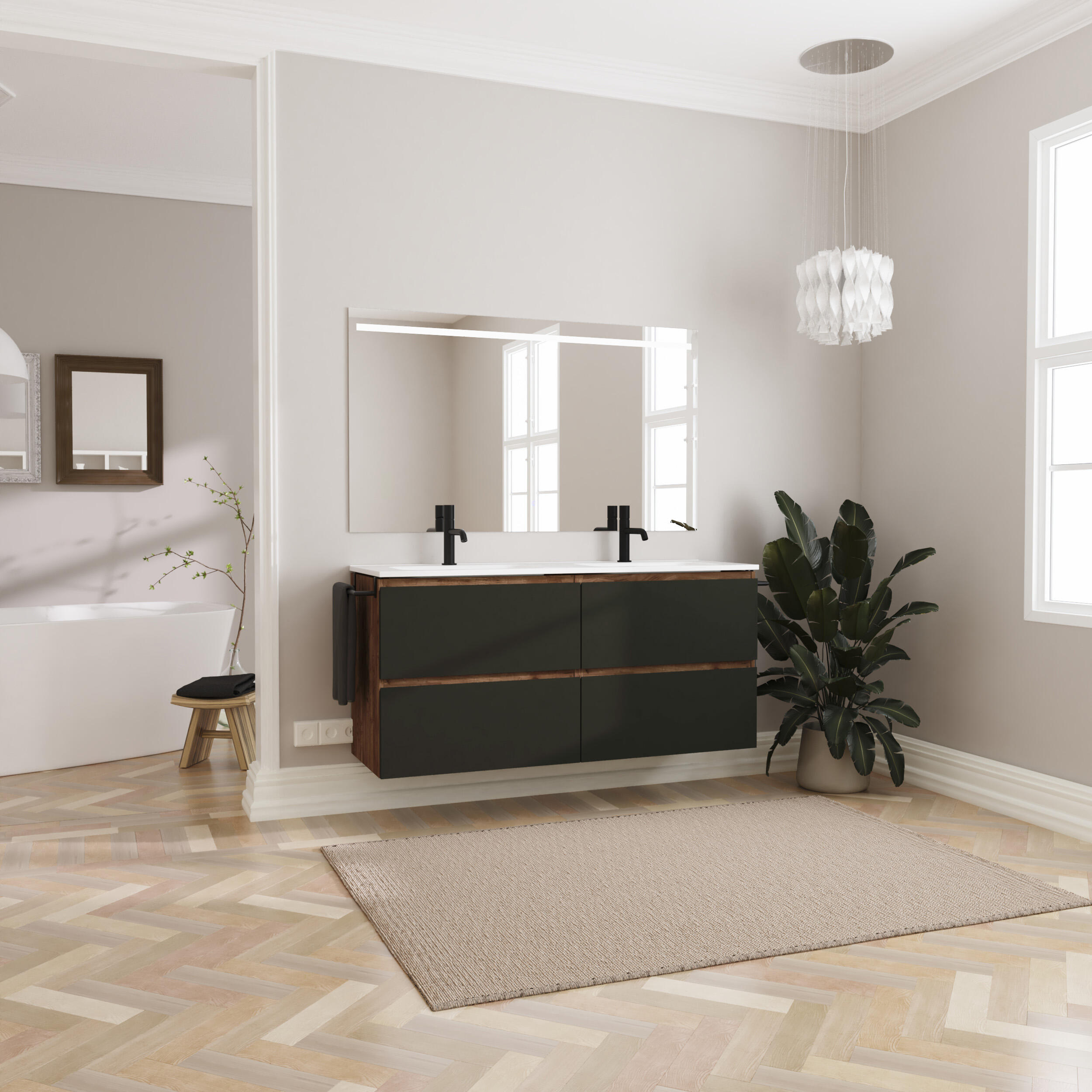 Mueble de baño con lavabo doble axis nogal mate 120x44.9 cm