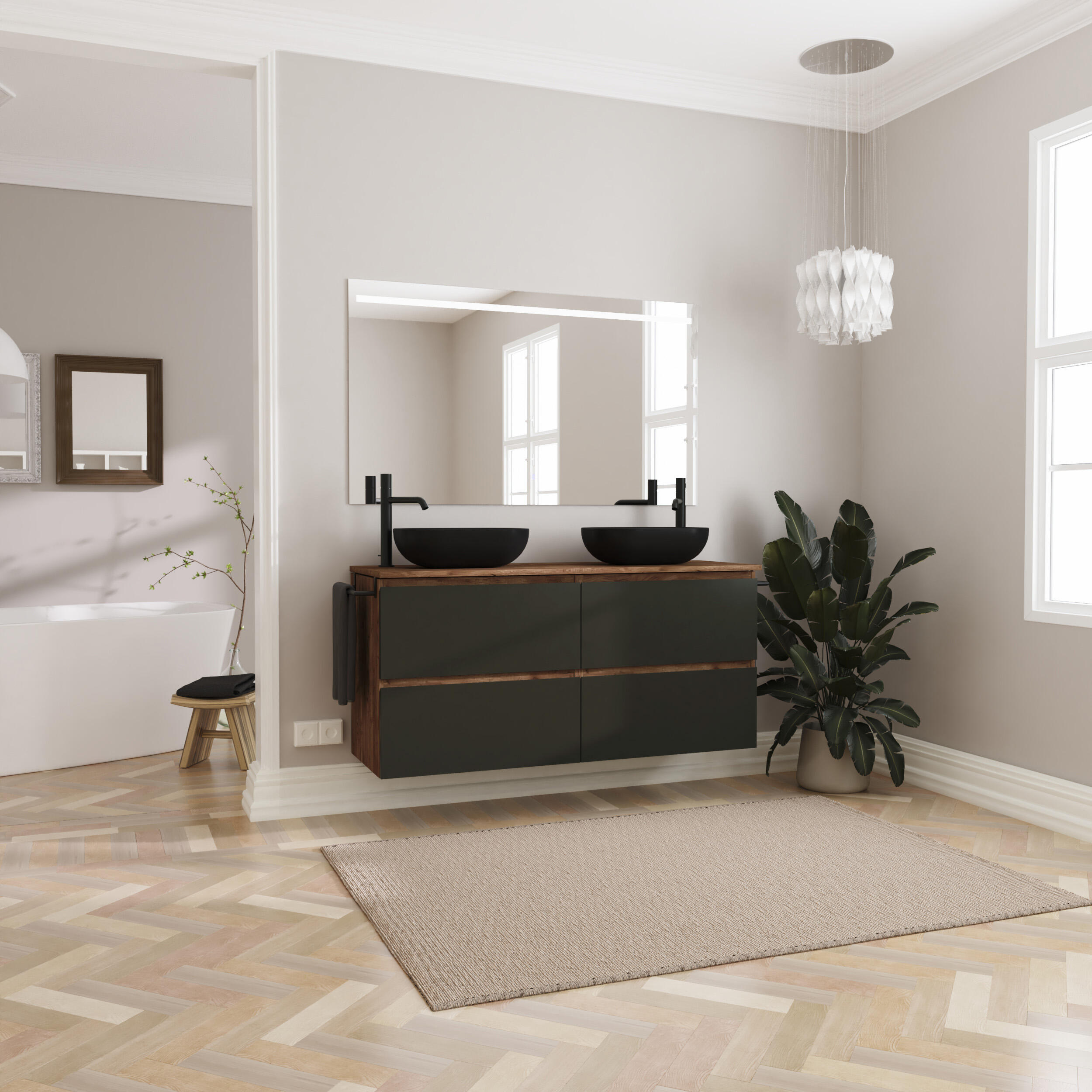 Mueble de baño con lavabo doble axis nogal mate 120x44.9 cm