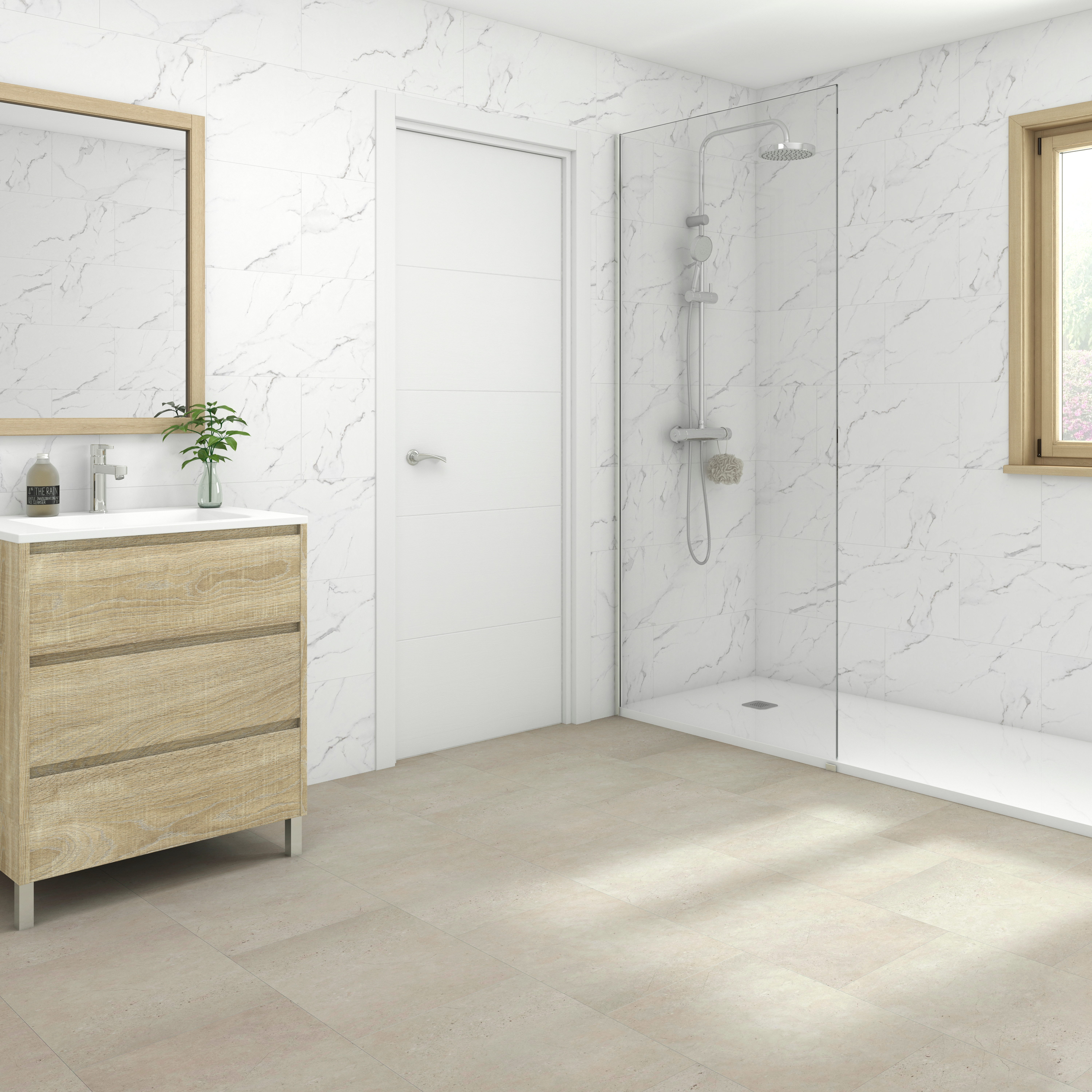 Puerta de interior abatible ciega maciza lacada Line Plus Lucerna Lagos blanco veteado apertura derecha cerco de 7x3 anchura 72.5cm - 4