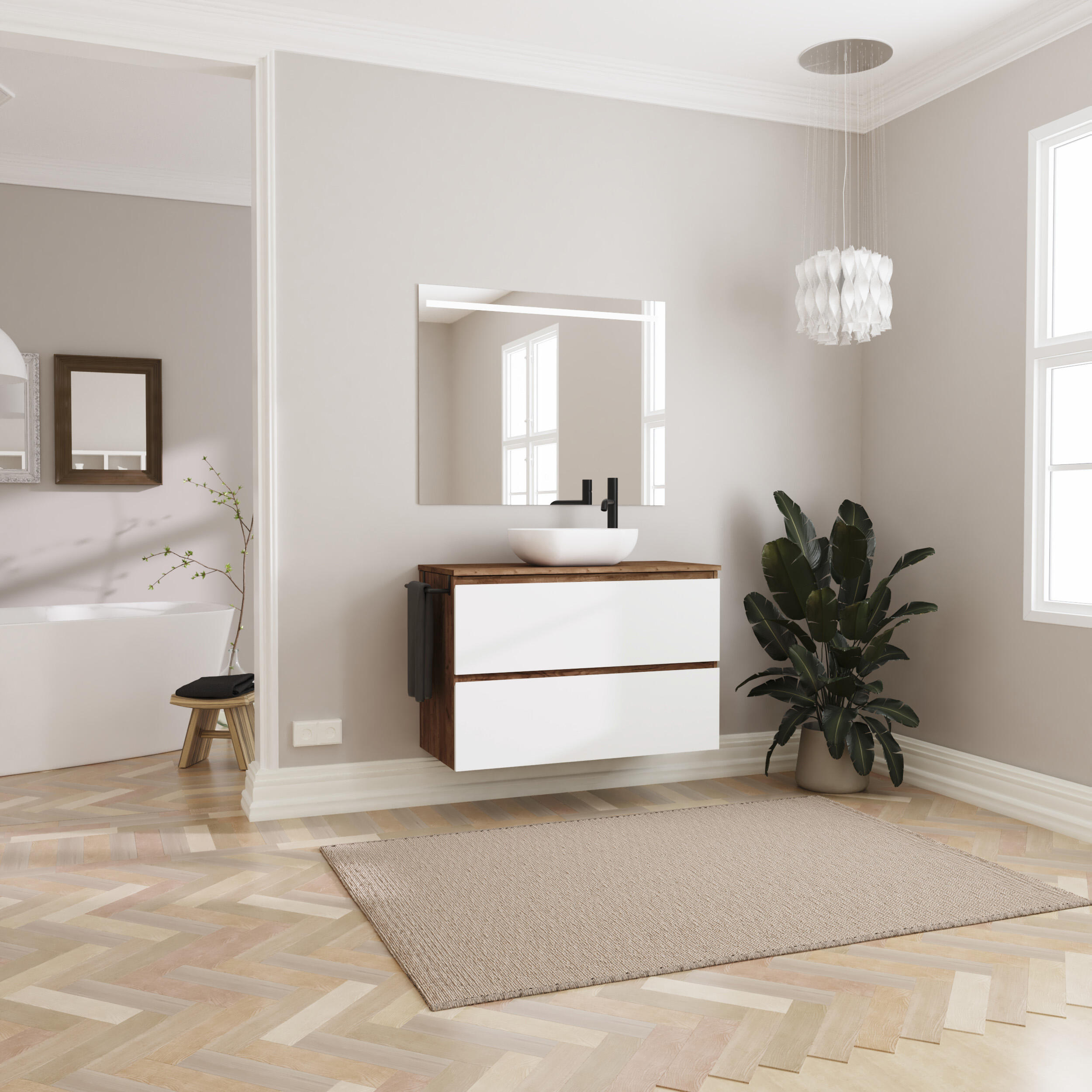 Mueble de baño con lavabo axis nogal mate 100x44.9 cm