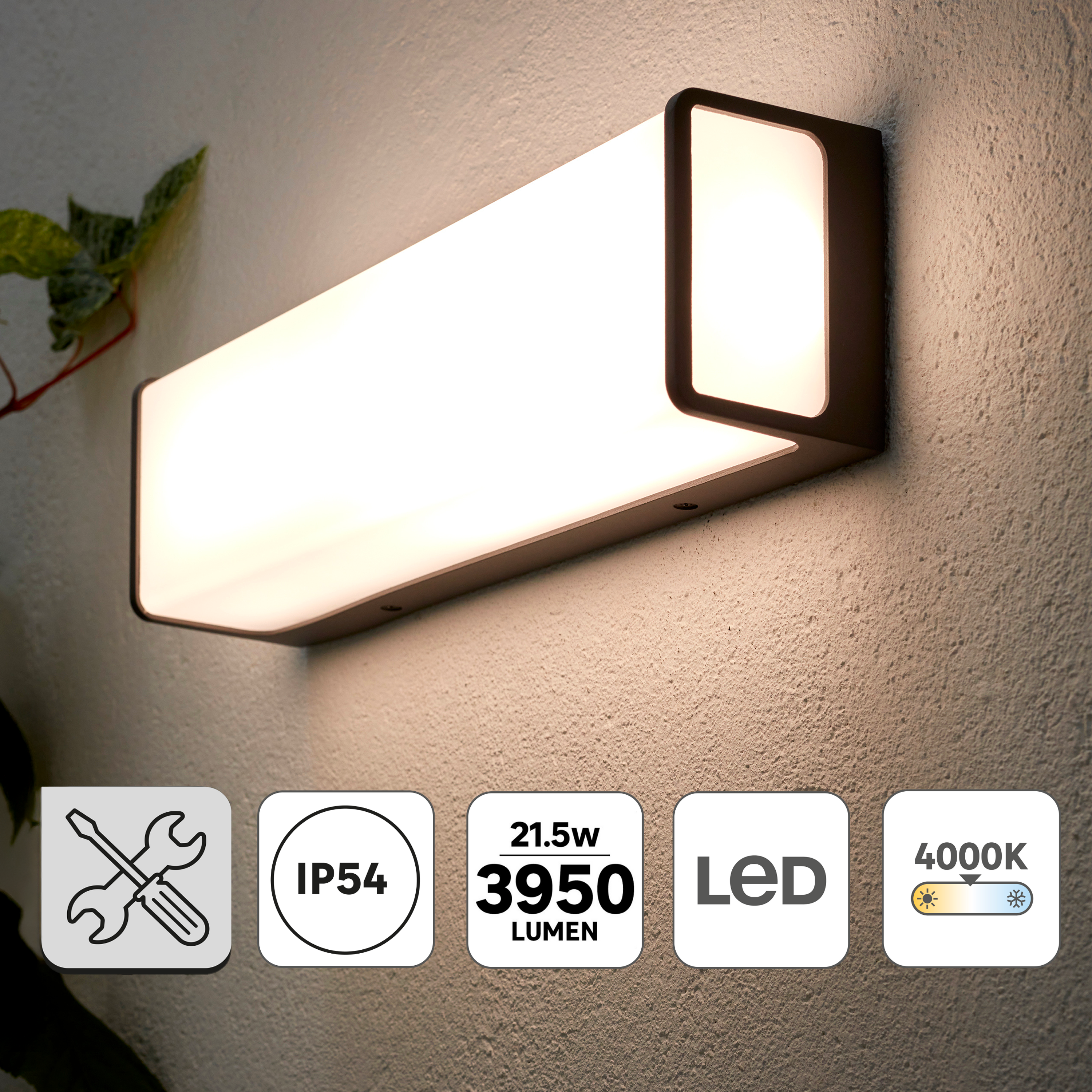 Applique LED moderno da esterno Telin grigio IP44, luce bianco naturale 3950 lumen, INSPIRE - 5