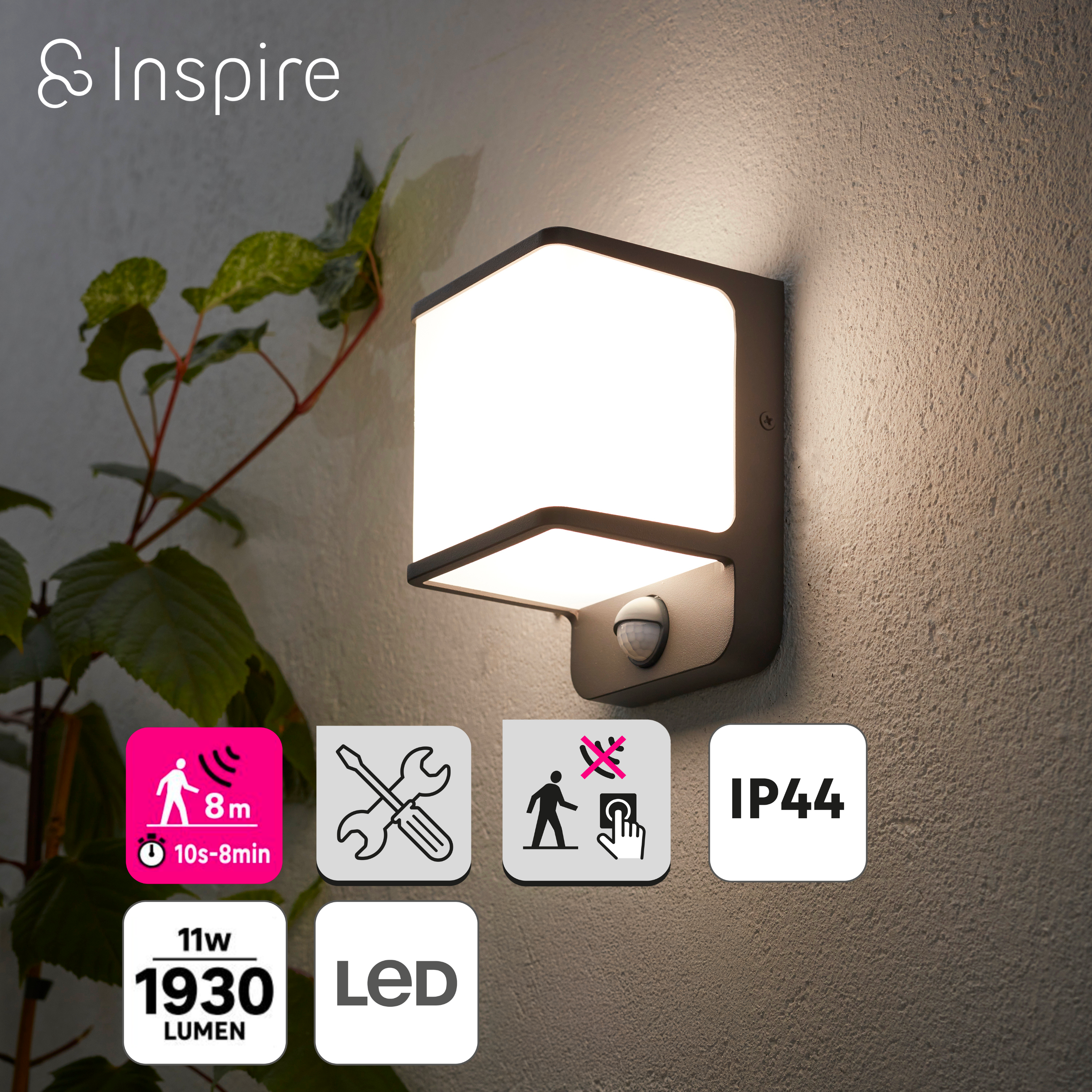 Kinkiet zewnętrzny Telin szary z czujnikiem IP44 11 cm Inspire - 7