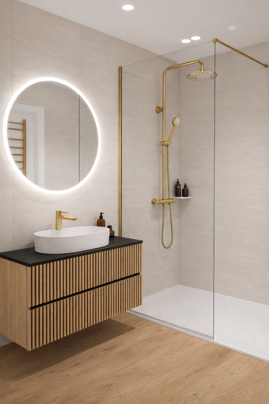 COLUMNA DE DUCHA TERMOSTÁTICA RONDO PVD ORO CEPILLADO - 3