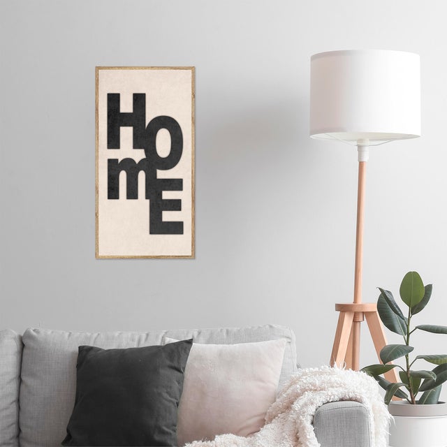 Cuadro pintura impresa enmarcada Texto rectangular de 21 x 41 cm. MDF Home negro crema. Marco color Haya