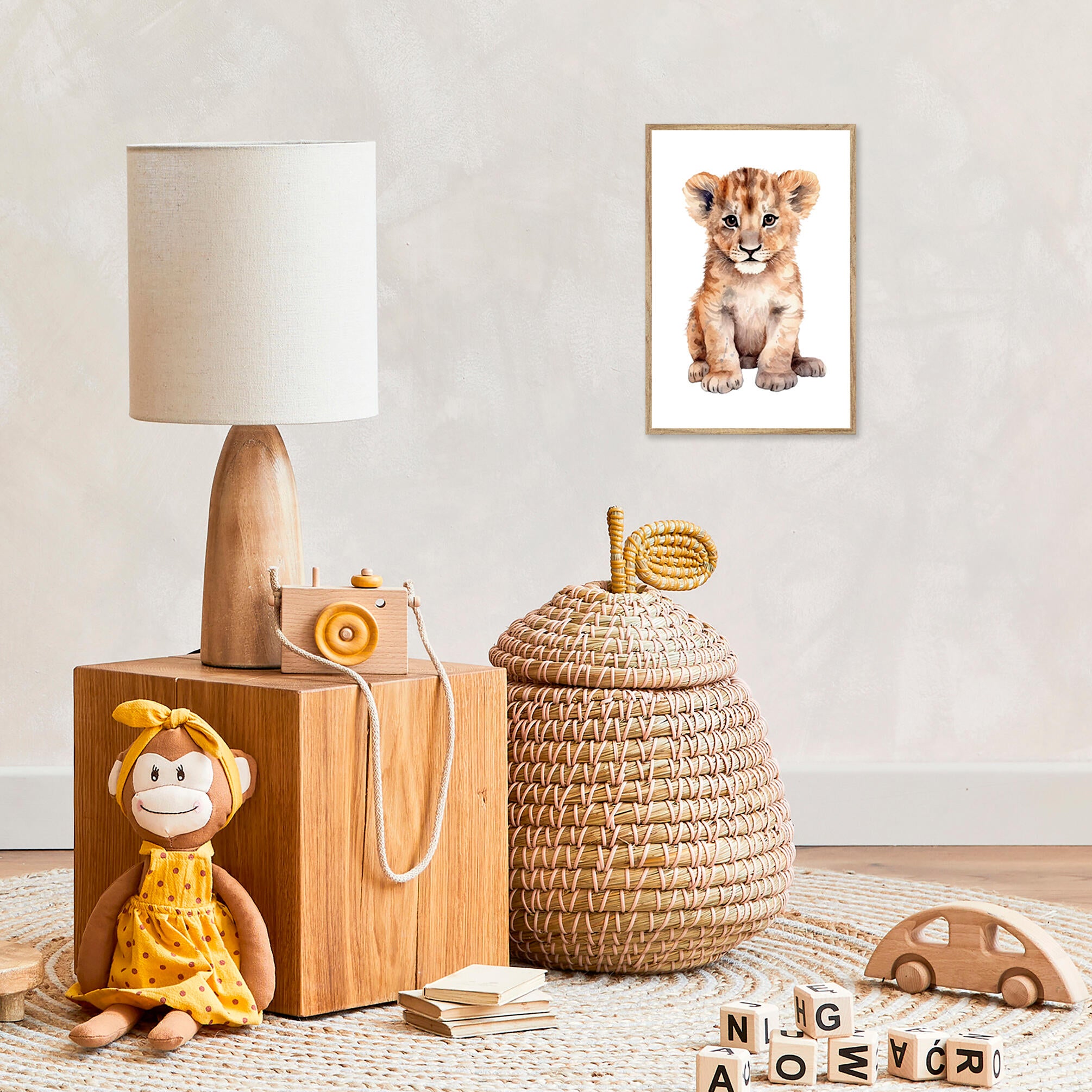 Cuadro con marco leon marron 21 cm x 31 cm