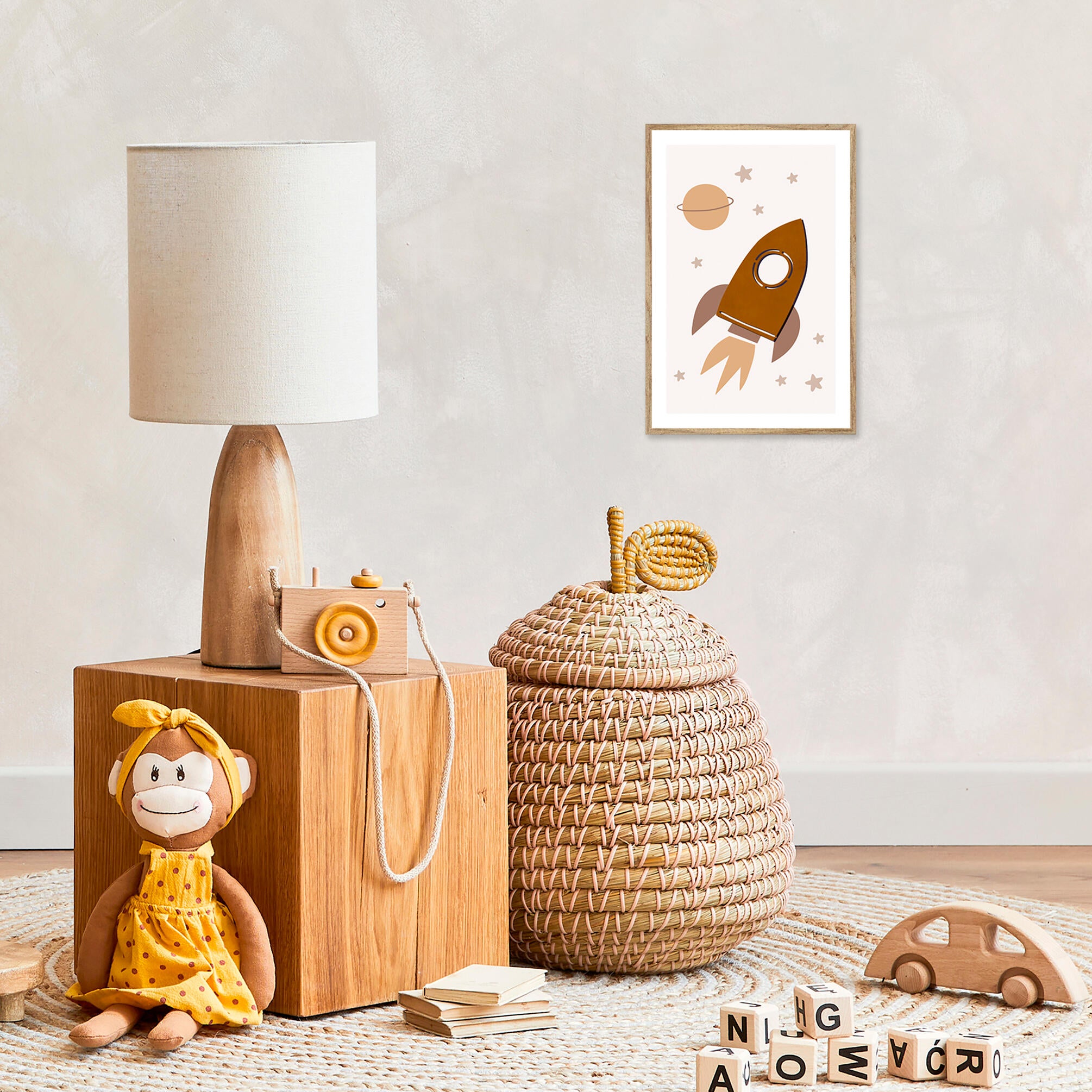 Cuadro con marco cohete marrón 21 cm x 31 cm