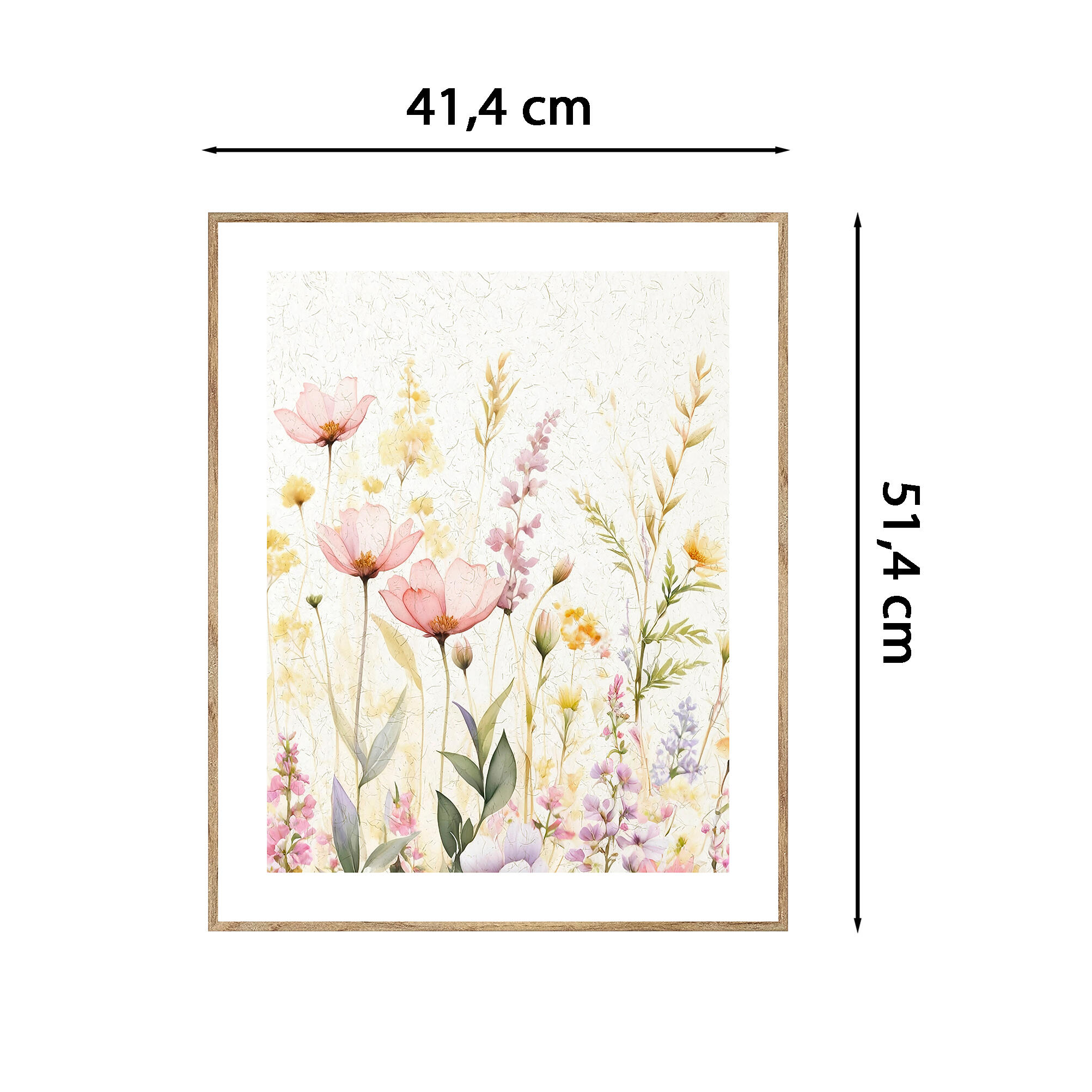 Cuadro pintura impresa enmarcada Botánica rectangular de 41 x 51 cm. MDF Flores acuarela multicolor. Marco color Haya - 3