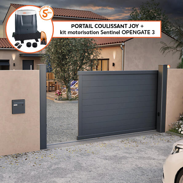 Portail coulissant motorisé aluminium Joy gris zinc KLOS UP, l.412 x H — free download