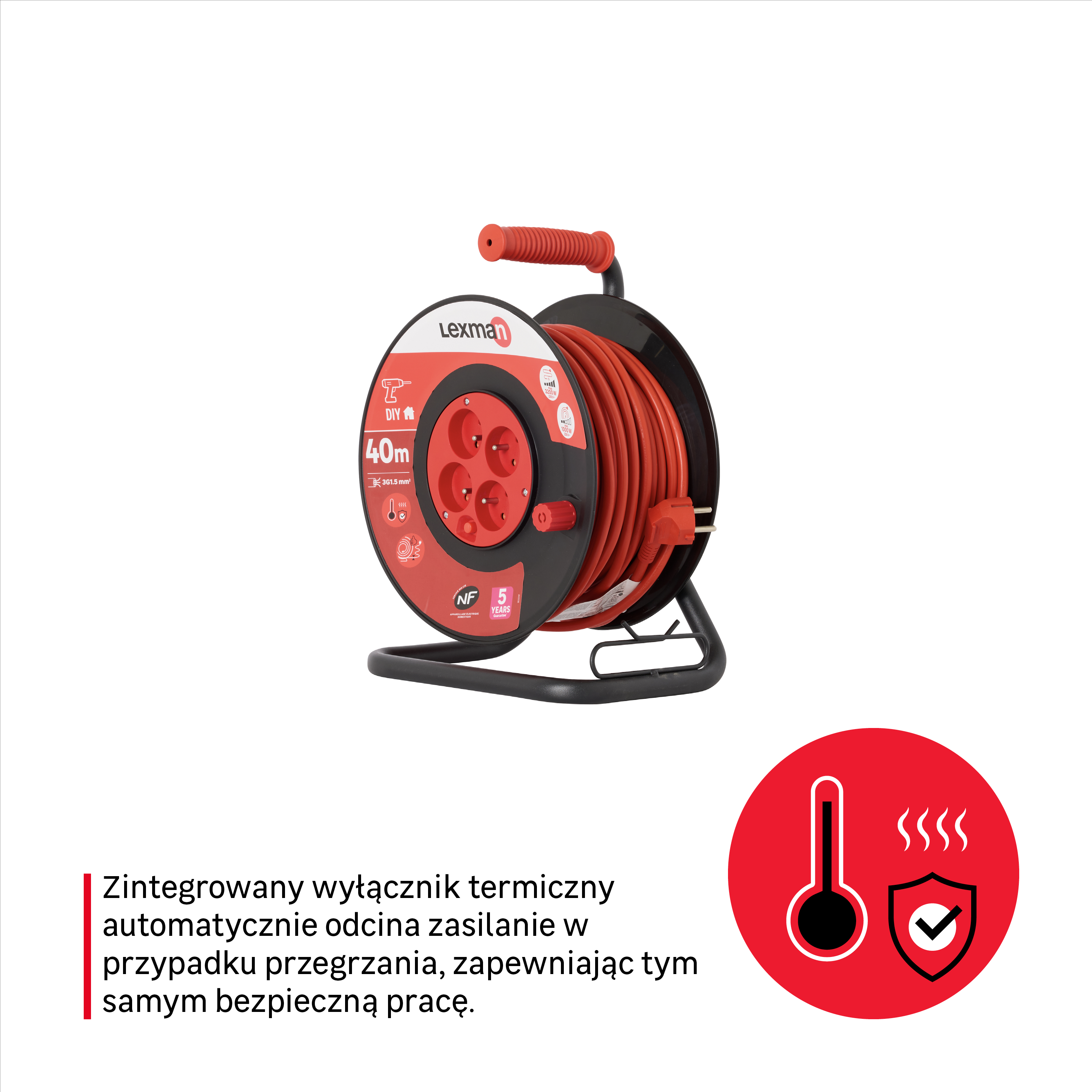 Przedłużacz bębnowy 4 gniazda H05VV-F 40m Lexman - 6