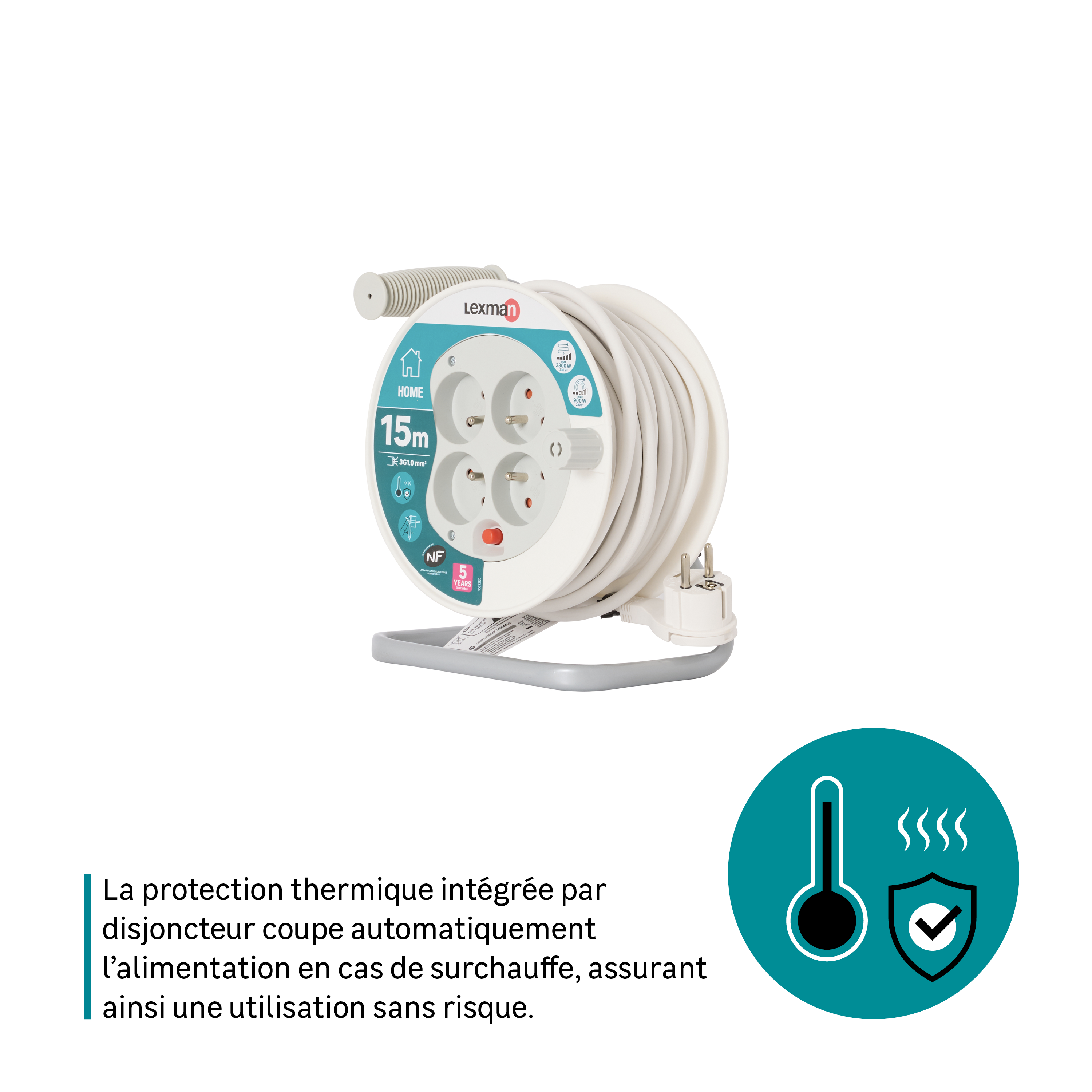 Enrouleur avec terre L.15 m H05VV-F 3G1 mm², LEXMAN - 7