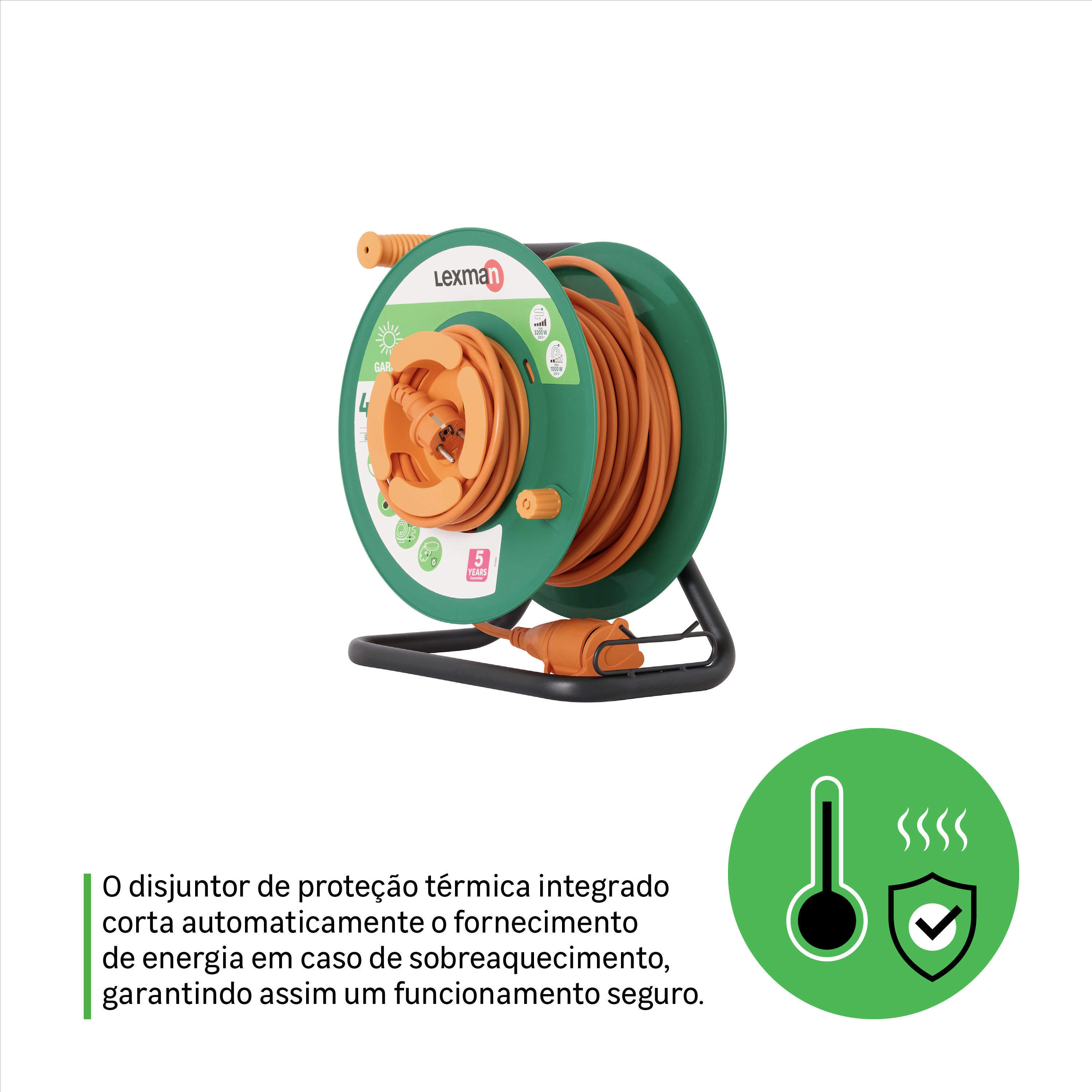 Enrolador LEXMAN exterior IP44 1 tomada 3g1,5 H05-VVF 40metros laranja - 10