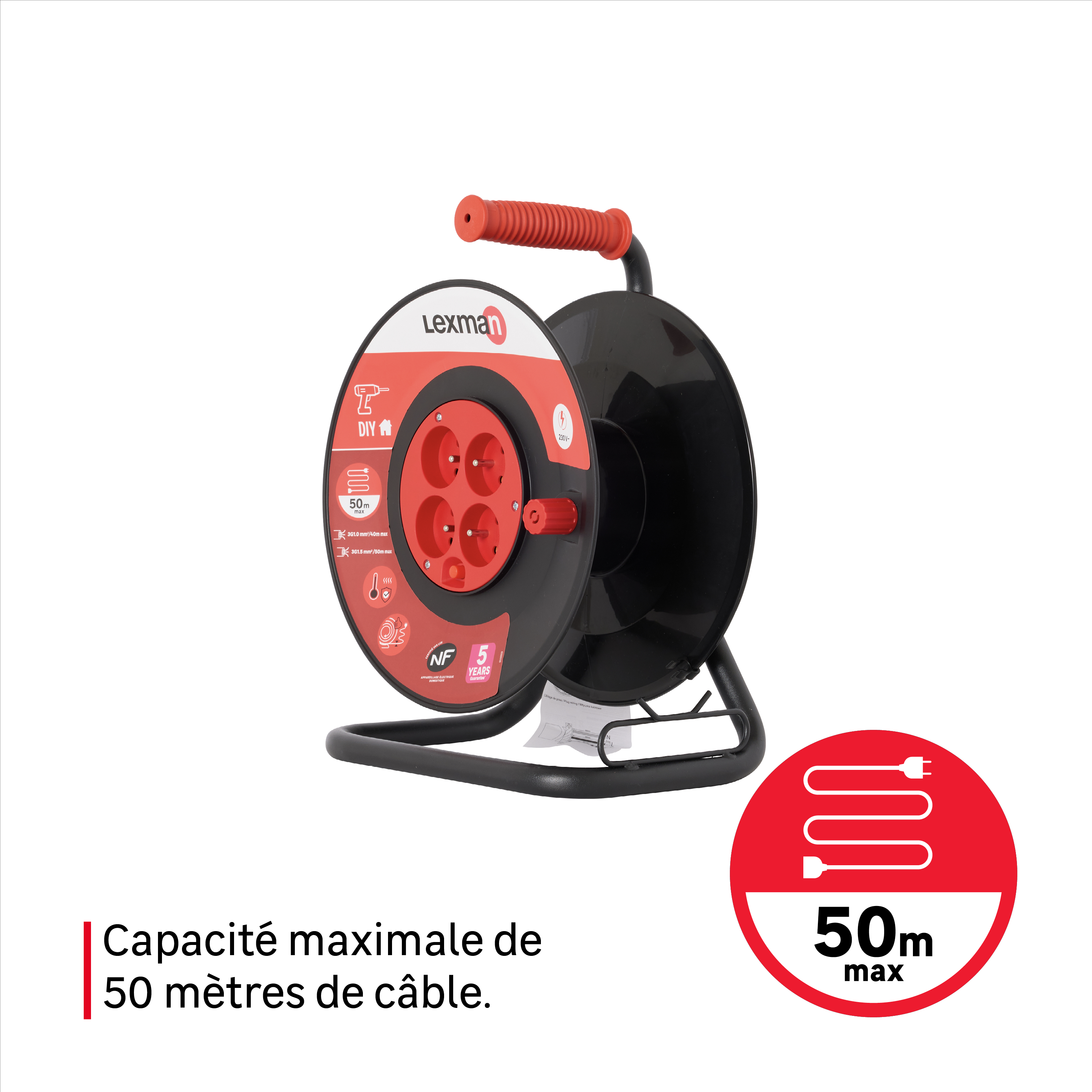 Enrouleur vide, 4 prises, LEXMAN - 8