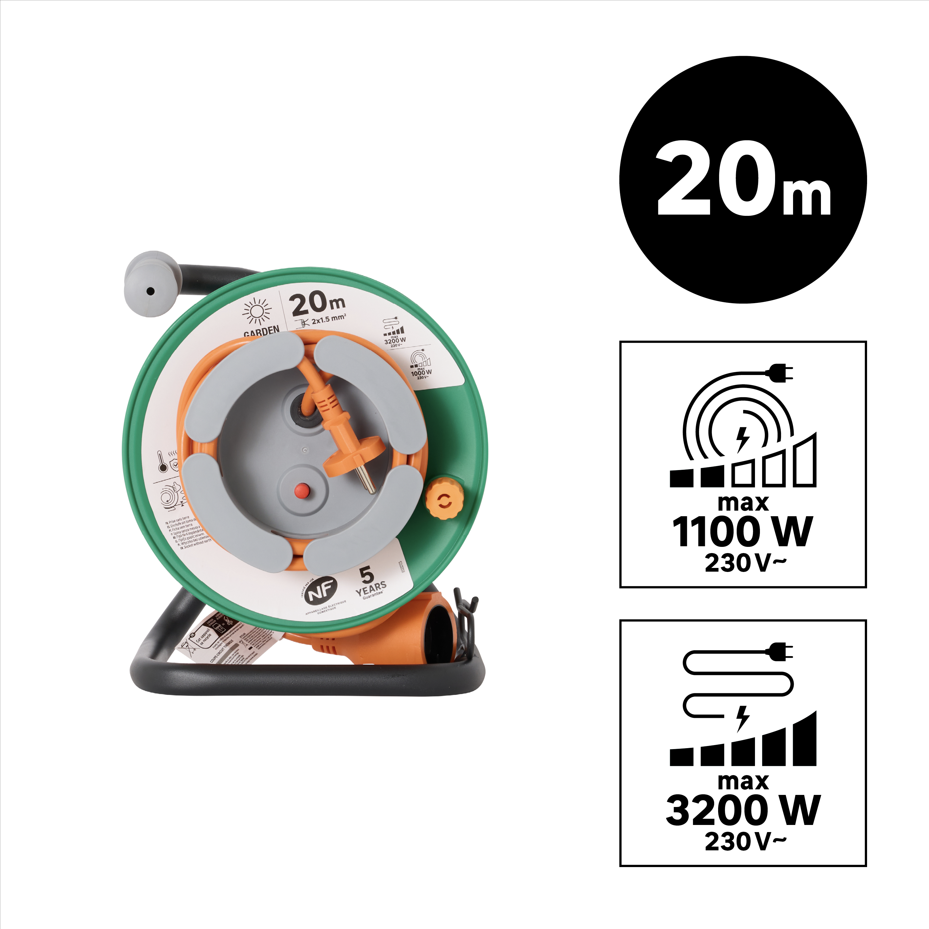 Enrouleur L.20 m H05VV-F 2G1.5 mm² - 8