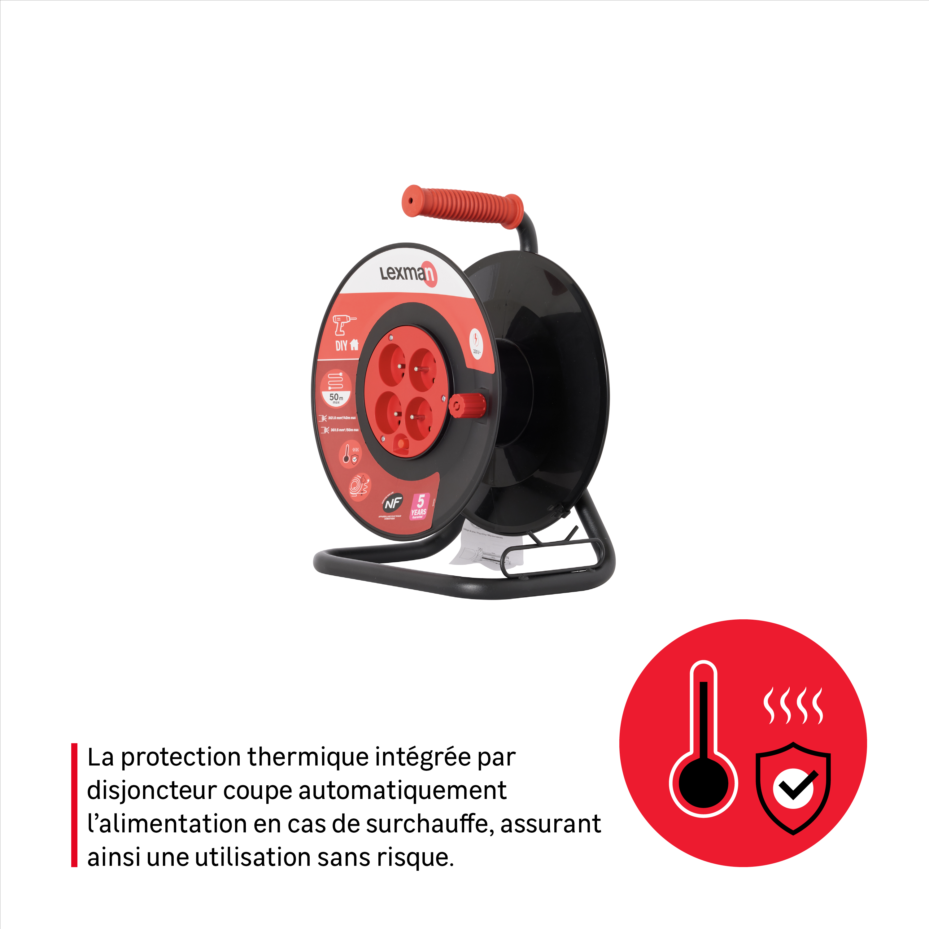Enrouleur vide, 4 prises, LEXMAN - 7