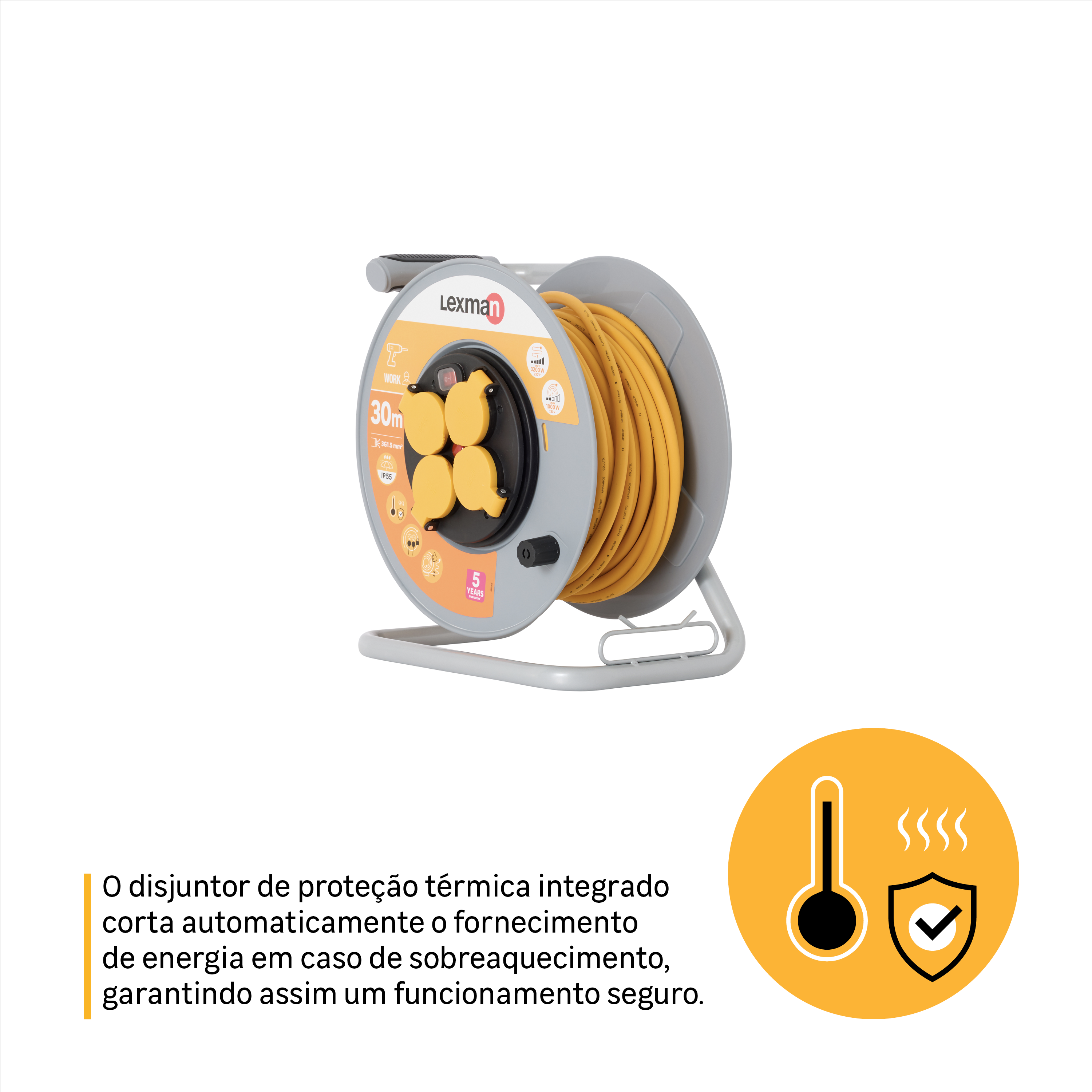 Enrolador LEXMAN exterior IP55 4 tomadas 3g1,5 H07-RNF 30metros branco/cinza - 8