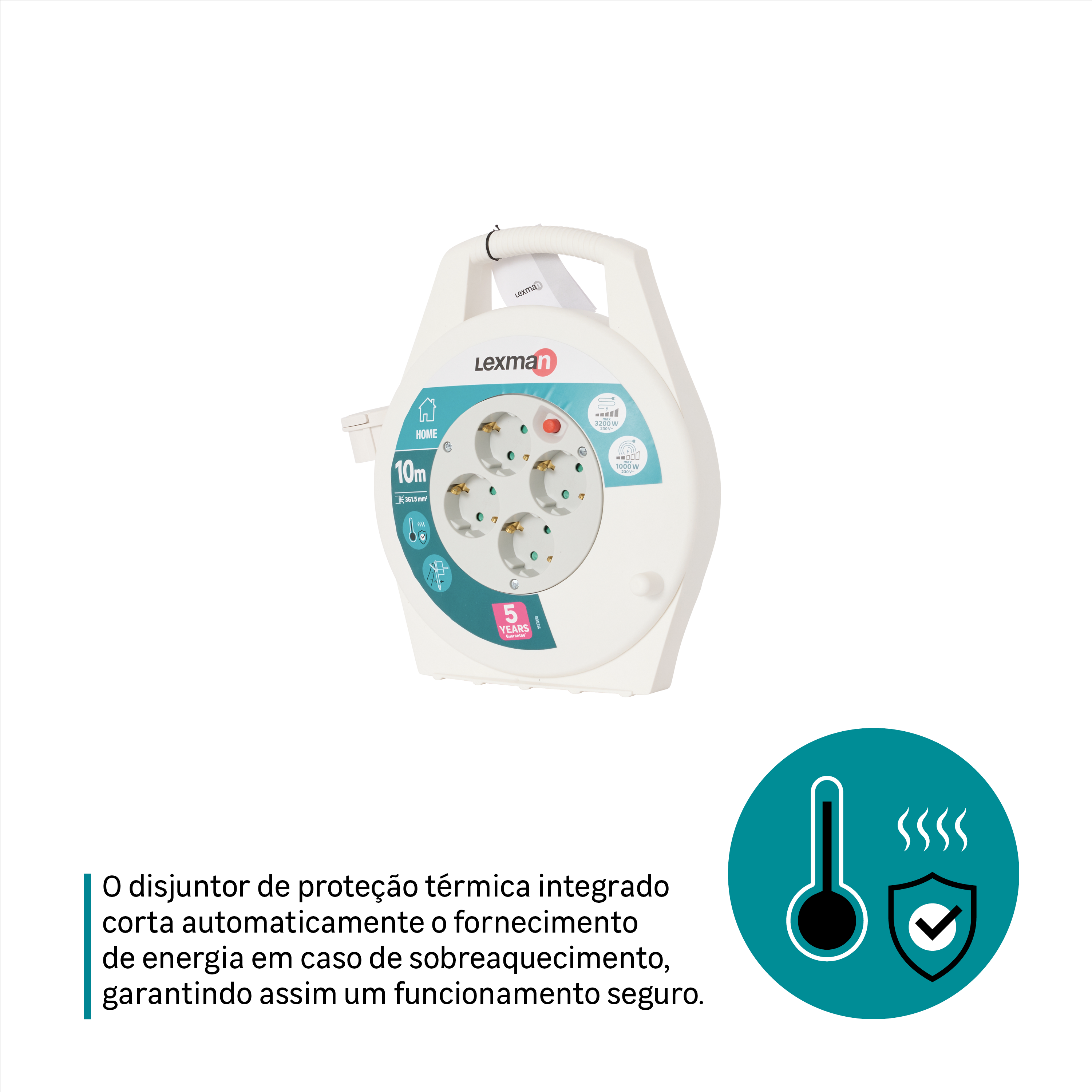 Enrolador LEXMAN 4 tomadas 3g1,5 H05-VVF 10metros branco/cinza - 6