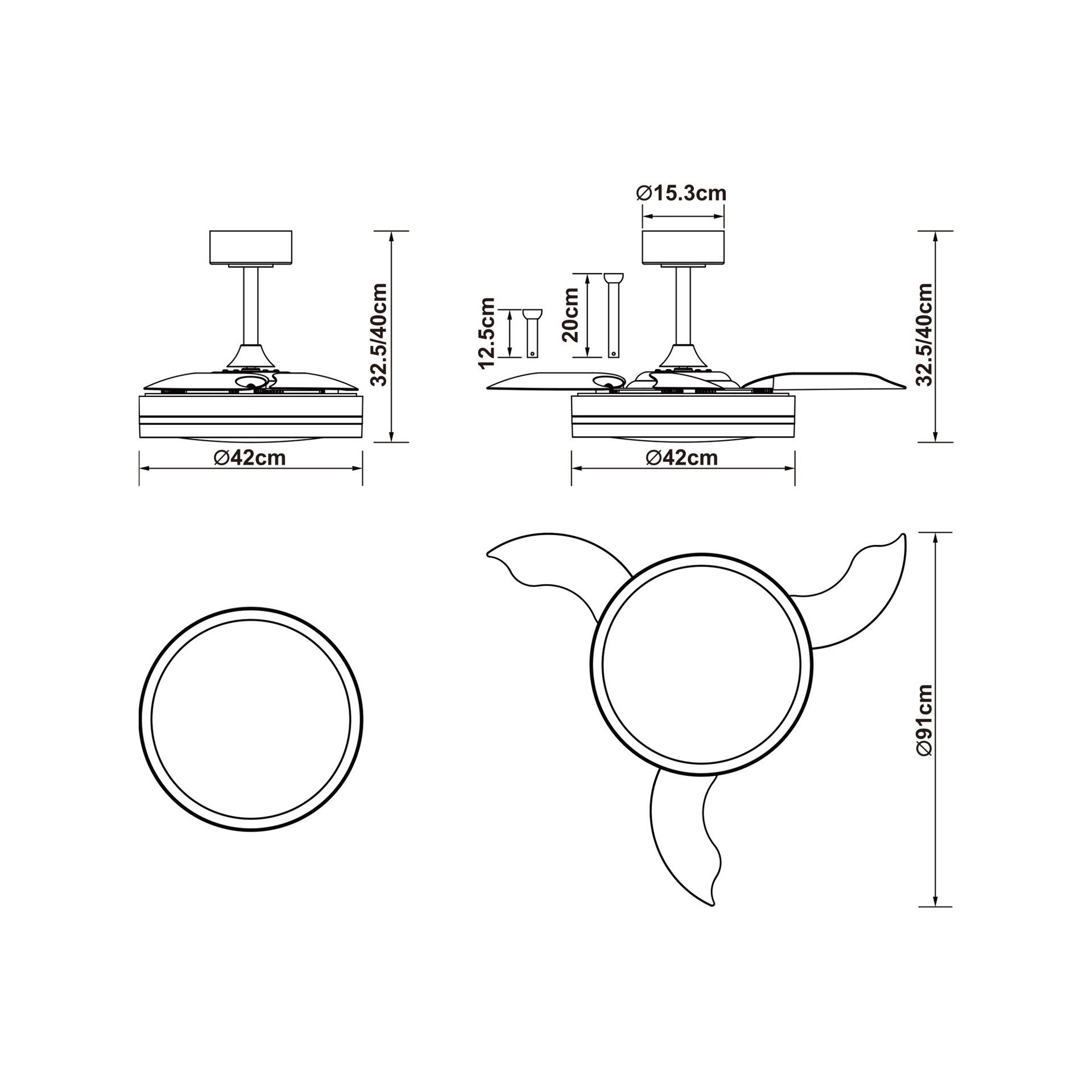 Ventilador de techo con luz silencioso DC 24W con mando ø91 cm Villena MANTRA blanco luz CCT 3 aspas retráctiles tipo lámpara| 6 velocidades| modo verano/invierno| temporizador| recomendado para <13m² - 7