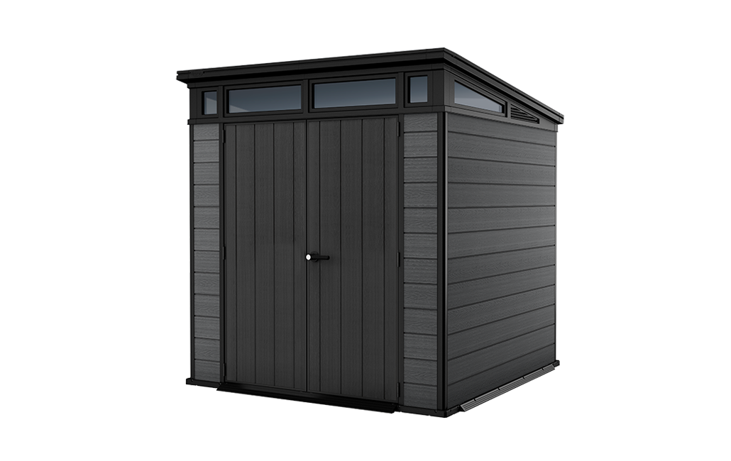 caseta de resina cortina 77 de 216x226x218 cm y 47 m2 con 20 mm espesor y doble puerta abatible keter