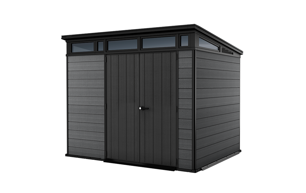 caseta de resina cortina 97 de 218x226x218 cm y 53 m2 con 20 mm espesor y doble puerta abatible keter