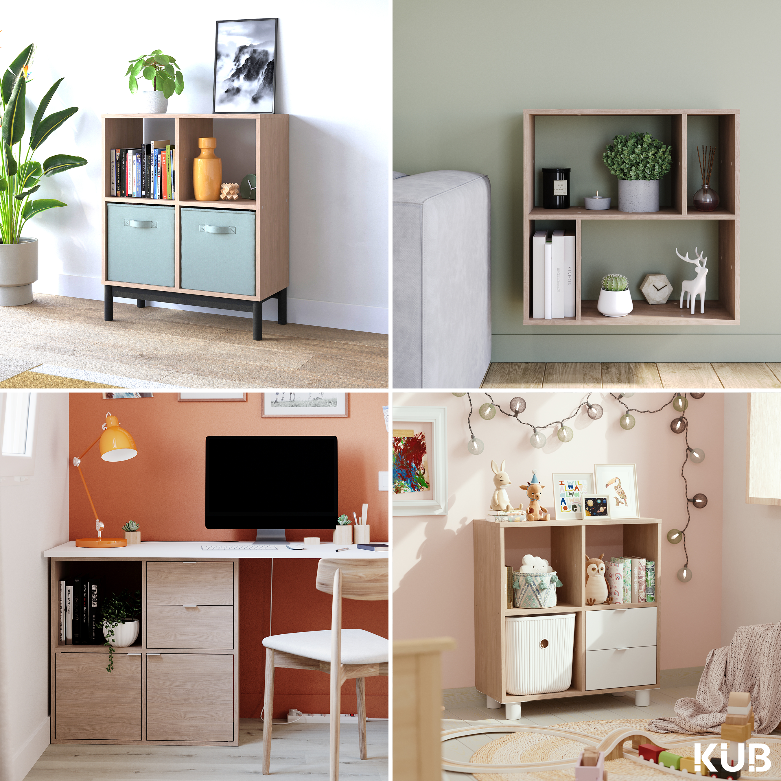 Estante Kub 2x2 Spaceo 70 x 32 x 71 cm carvalho - 2