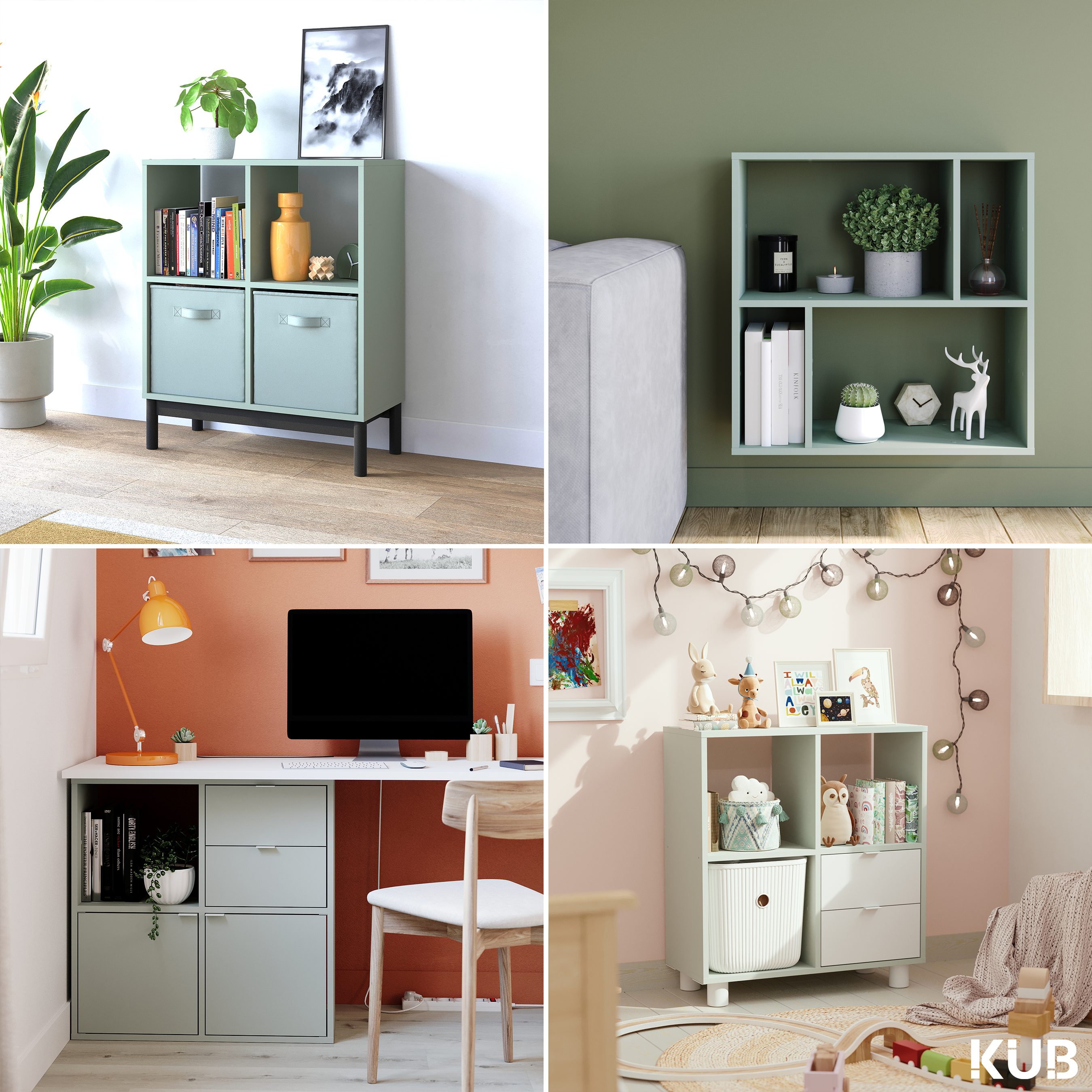 Estante Kub 2x2 Spaceo 70X32X71CM verde - 2