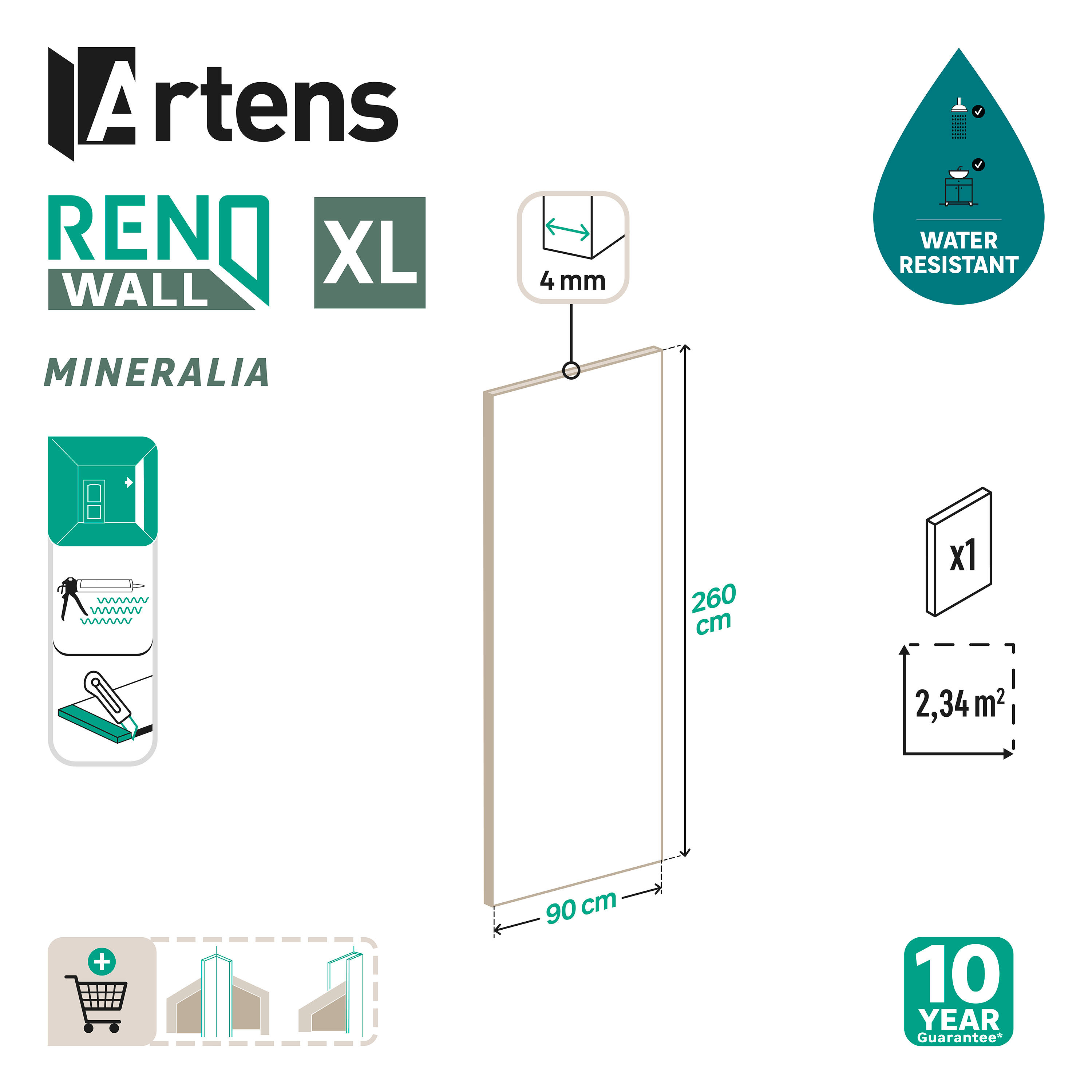 Panneau mural pvc travertin beige mat Renowall ARTENS, L.260 l.90 cm ep.4 mm - 2