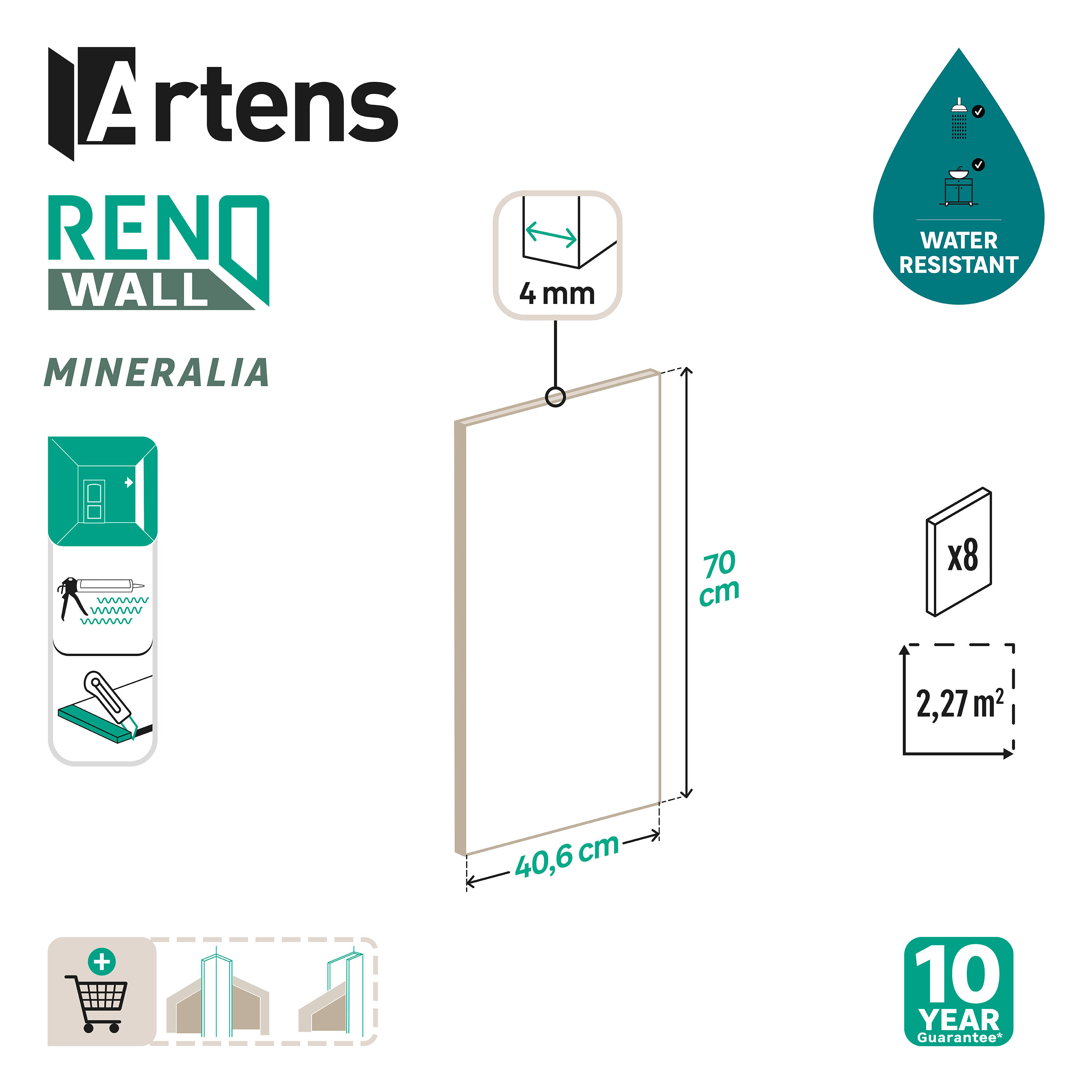 Dalle murale pvc terrazzo gris foncé mat Renowall, ARTENS L.70 l.40.6 cm ep.4 mm - 2
