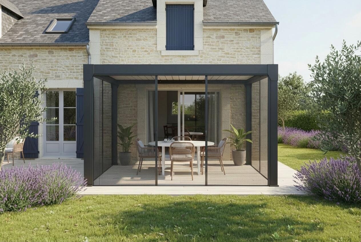 Moustiquaire côté 3m pour pergolas GREEN OUTSIDE coloris gris, L.278 x H.234 cm - 2