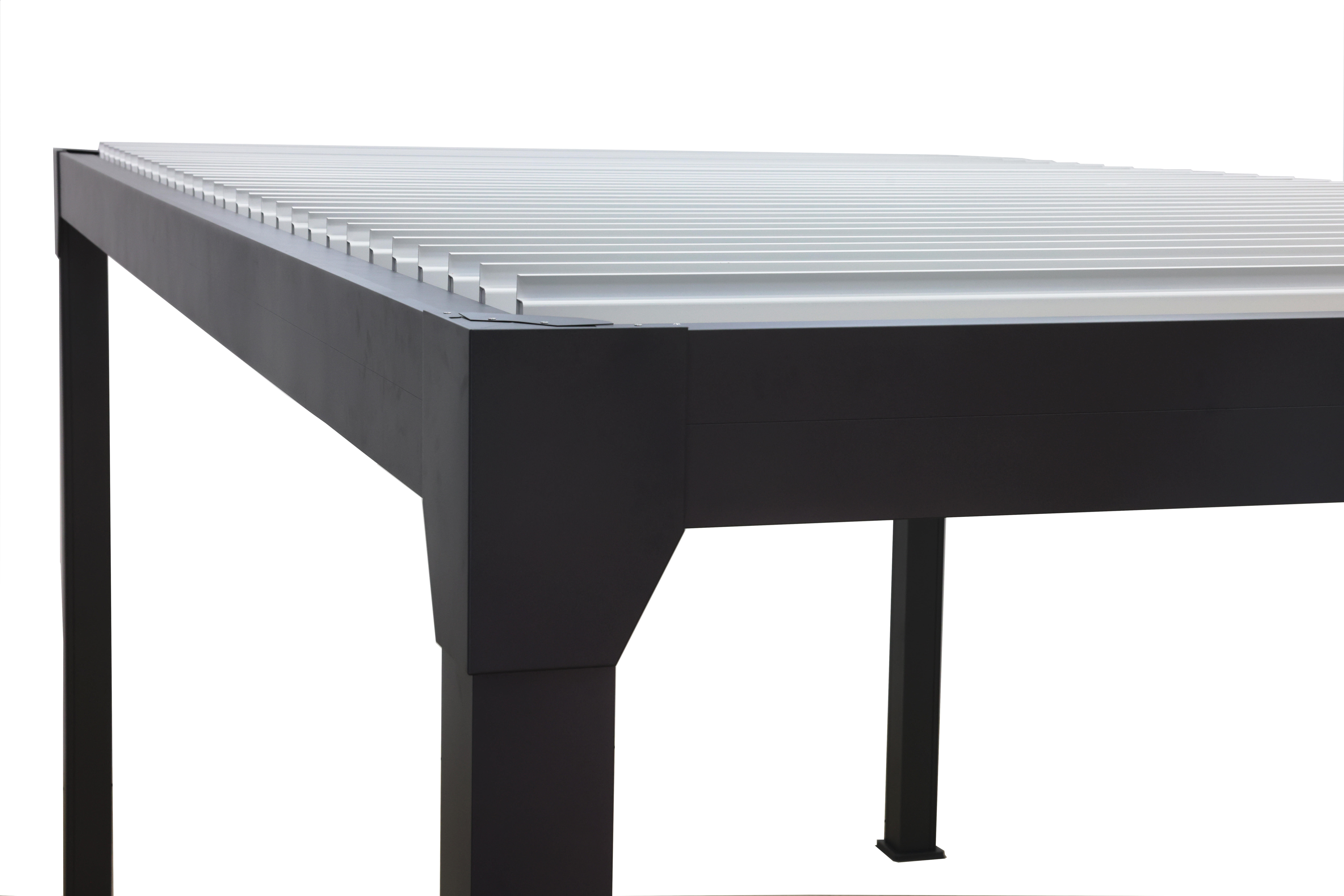 pergola bioclimatica de aluminio green outside pr15e5x3dns negro y lama blanca de 610 x 314 x 250 cm motorizada con led