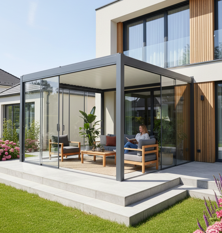 Paroi vitrée côté 5m noir GREEN OUTSIDE pour pergolas Ménéa/Elea, L.474xH.234 cm - 3