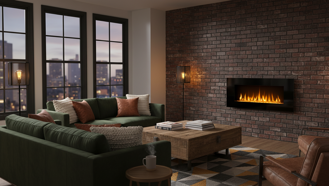 Chemin'Arte Cheminée électrique Murale Volcano XXL 120 cm, Effet flamme LED - 5