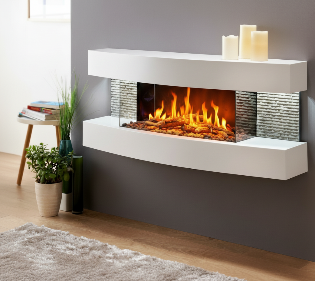 Chemin'Arte Cheminée électrique Murale Lounge Blanche 120 cm, Effet flamme LED - 3