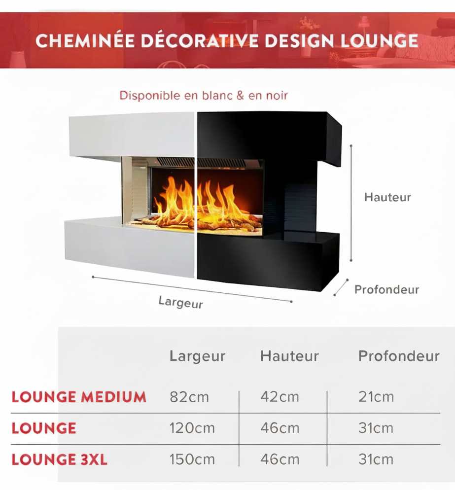 Chemin'Arte Cheminée électrique Murale Lounge Blanche 120 cm, Effet flamme LED - 5