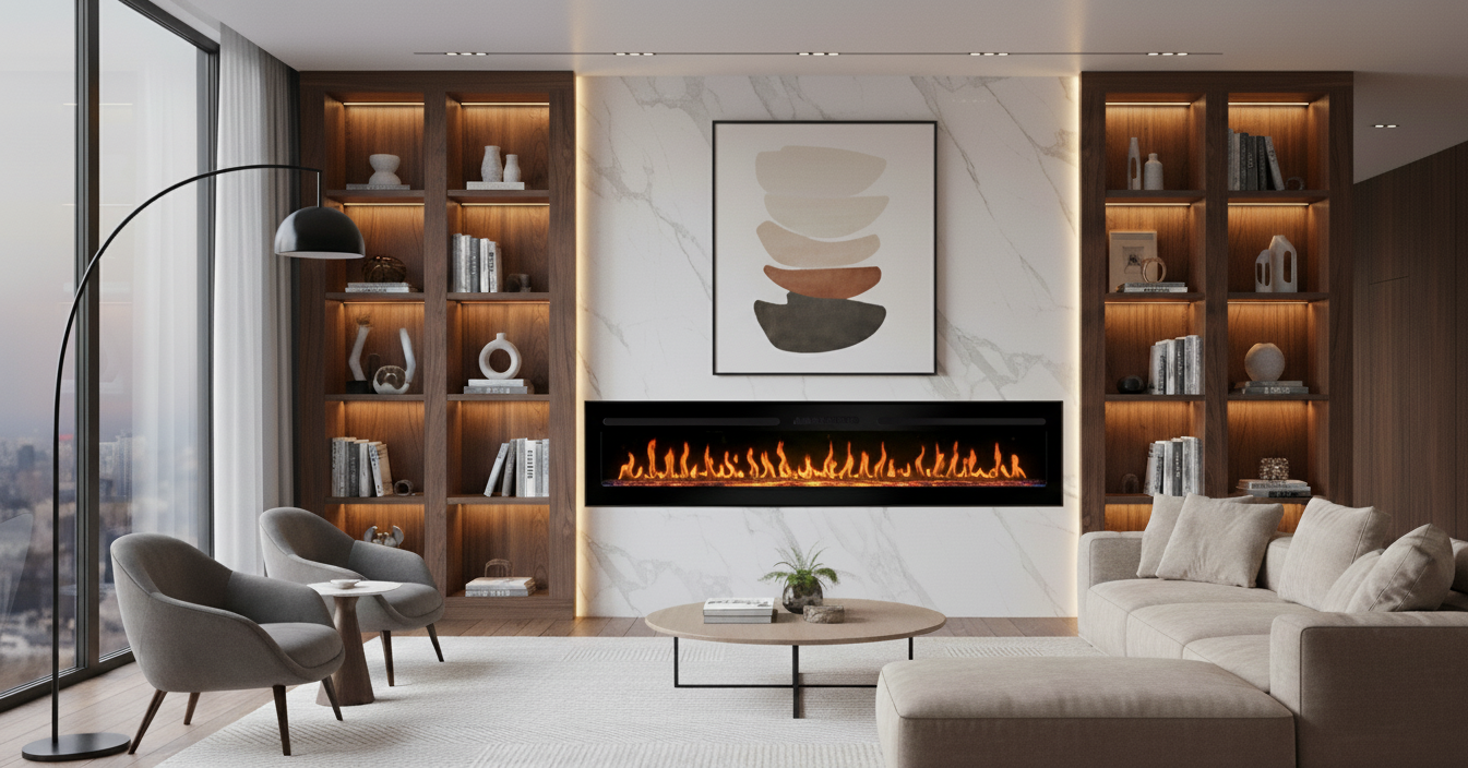 Chemin'Arte Cheminée électrique encastrable Élysée 5XL 180 cm, Effet flamme LED - 3