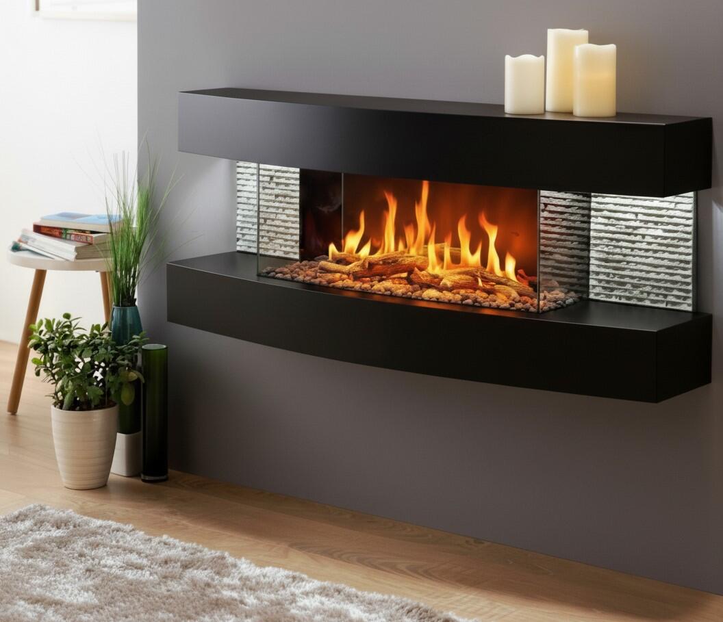 Chemin'Arte Cheminée électrique Murale Lounge Noire 120 cm, Effet flamme LED - 3