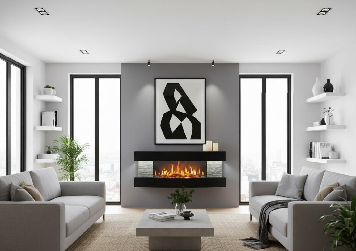 Chemin'Arte Cheminée électrique Murale Lounge Noire 120 cm, Effet flamme LED - 4