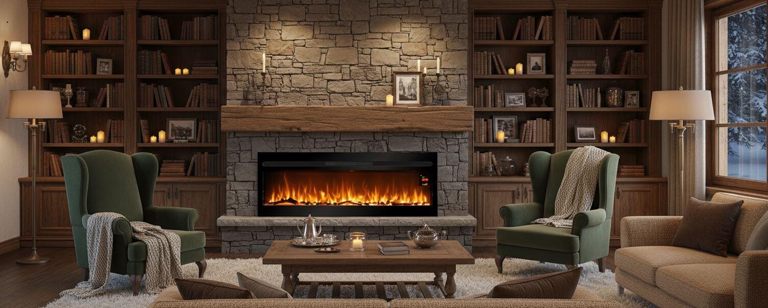 Chemin'Arte Cheminée électrique encastrable Élysée XXL 120 cm, Effet flamme LED - 5