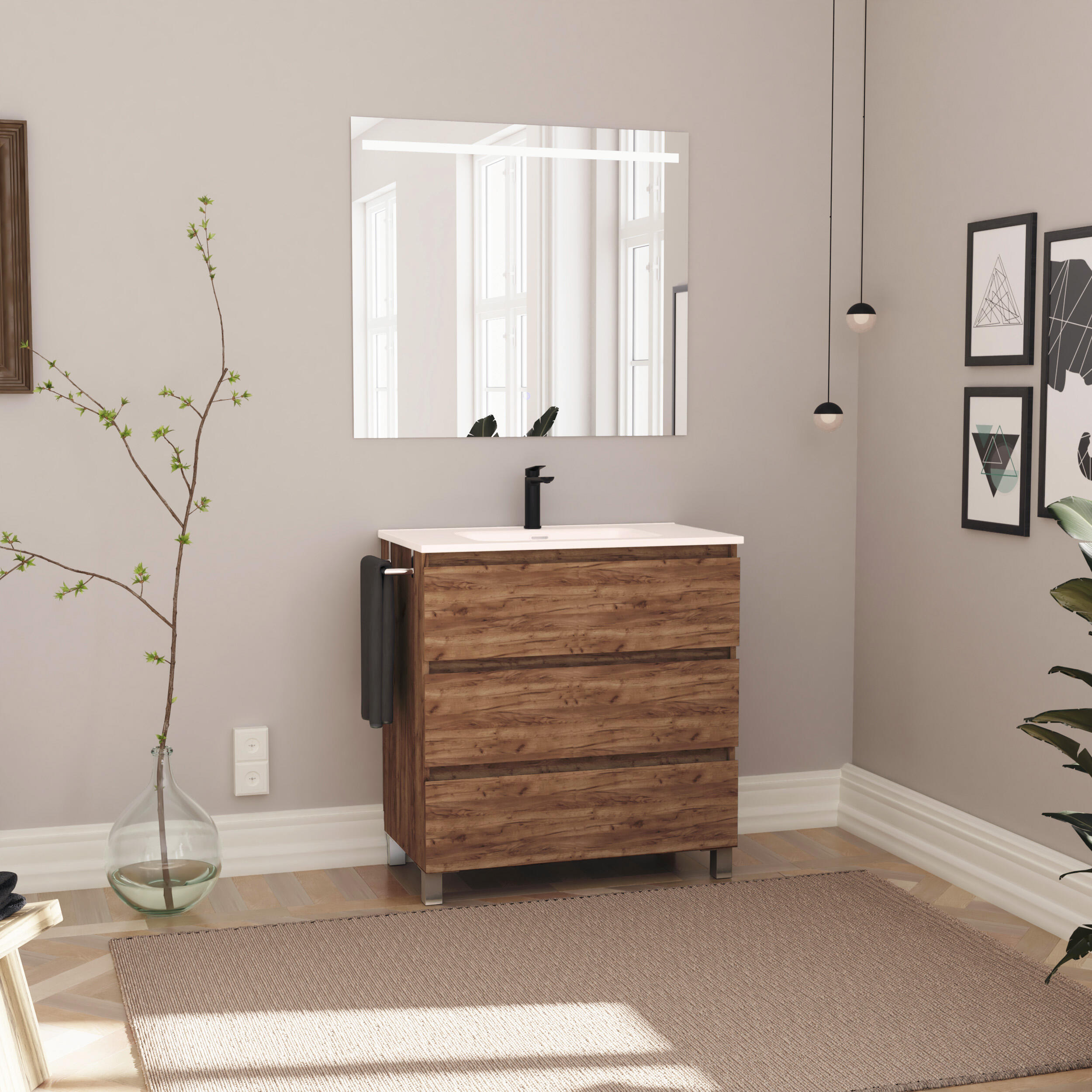 Mueble de baño con lavabo axis nogal mate 90x44.9 cm