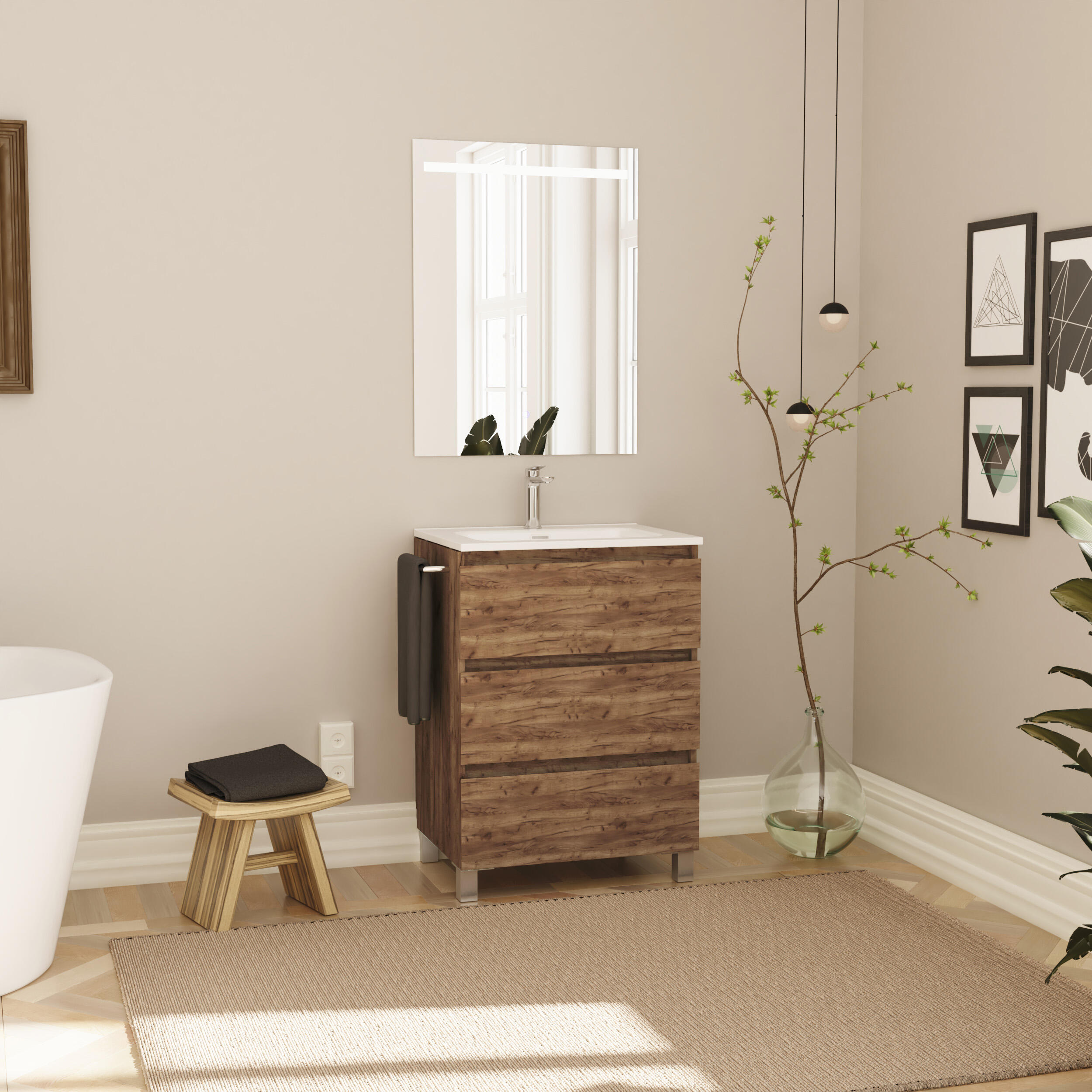 Mueble de baño con lavabo axis nogal mate 70x44.9 cm