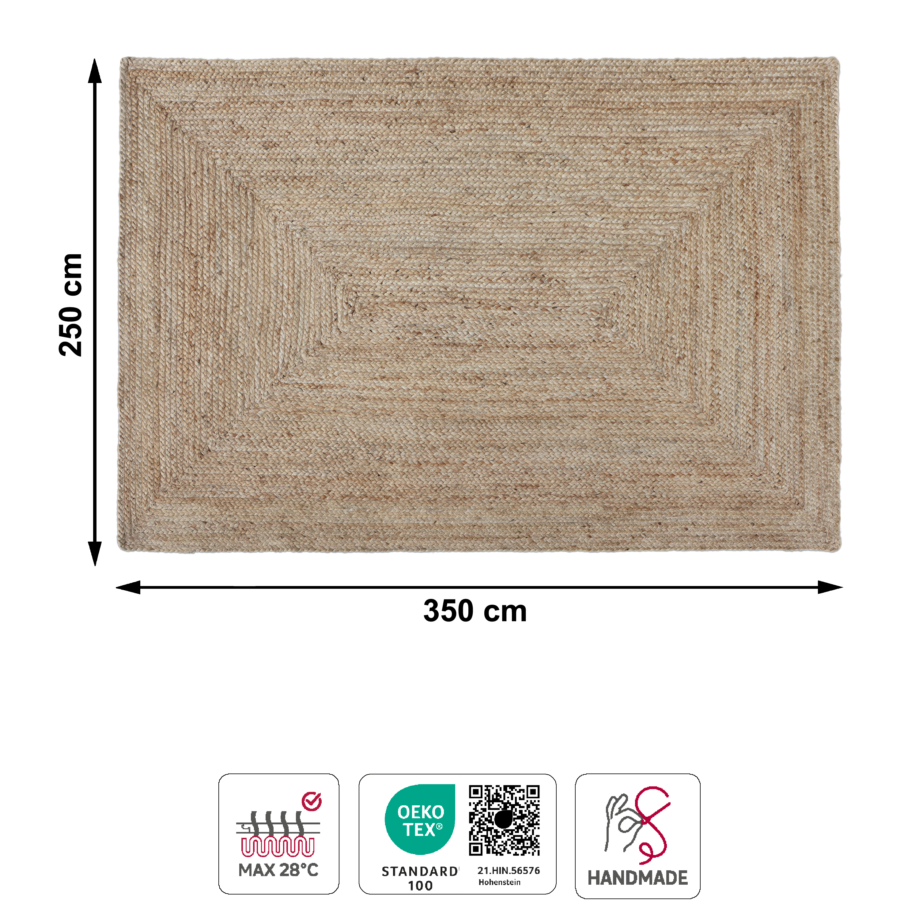 Alfombra yute Nils 350x250cm tejido plano INSPIRE liso beige natural - 3