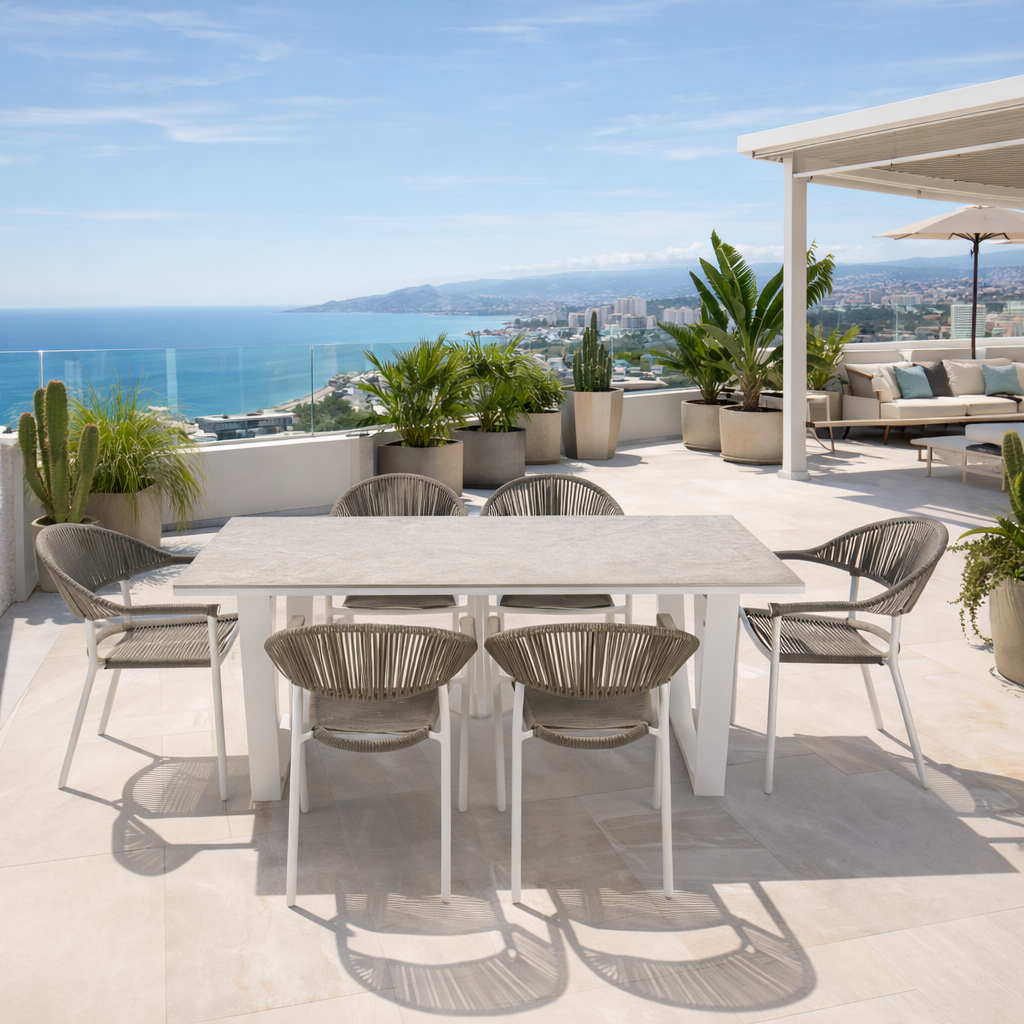 Mesa de jardín de aluminio y cerámica Guiza blanco de 90x73x180 cm - 15