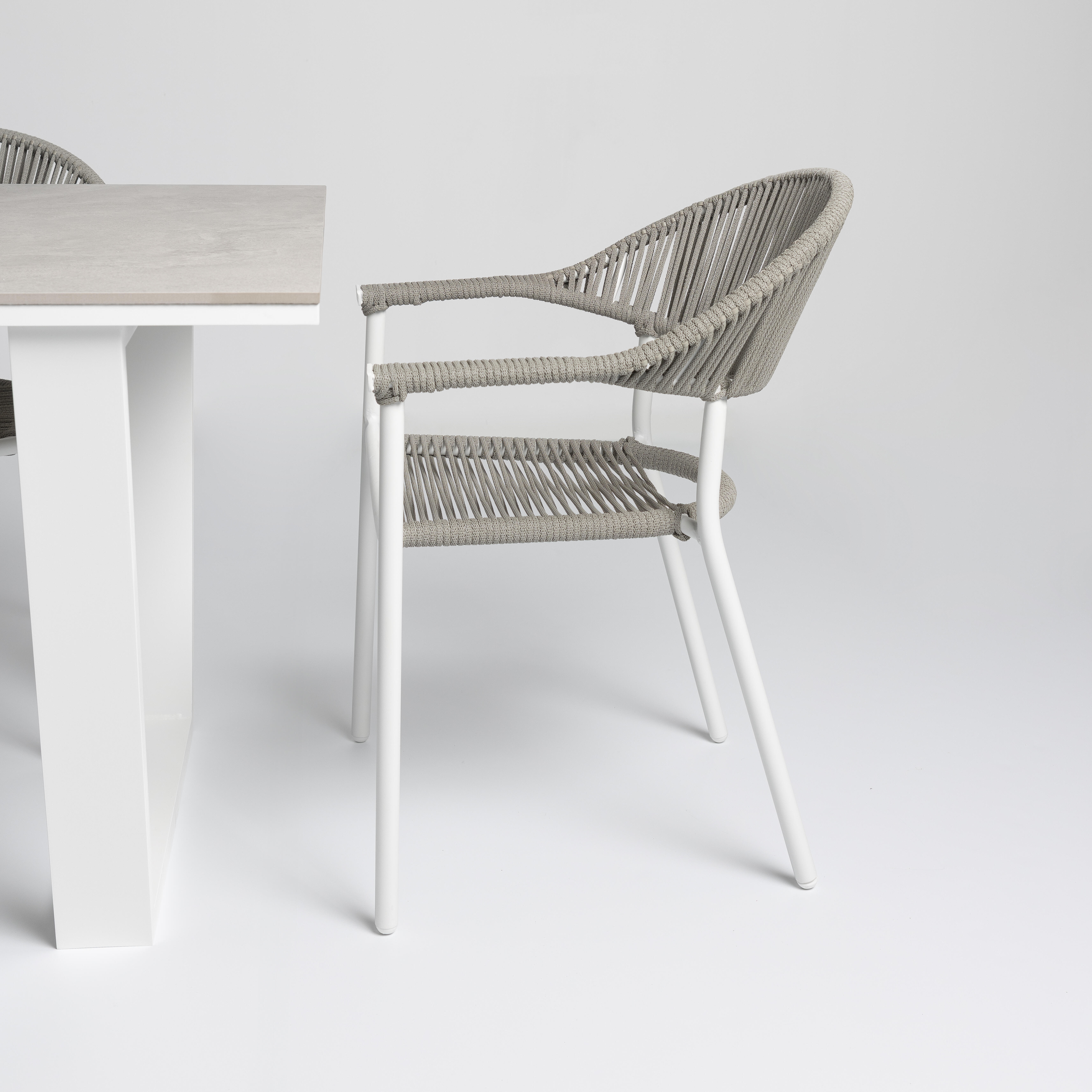 Mesa de jardín de aluminio y cerámica Guiza blanco de 90x73x180 cm - 8