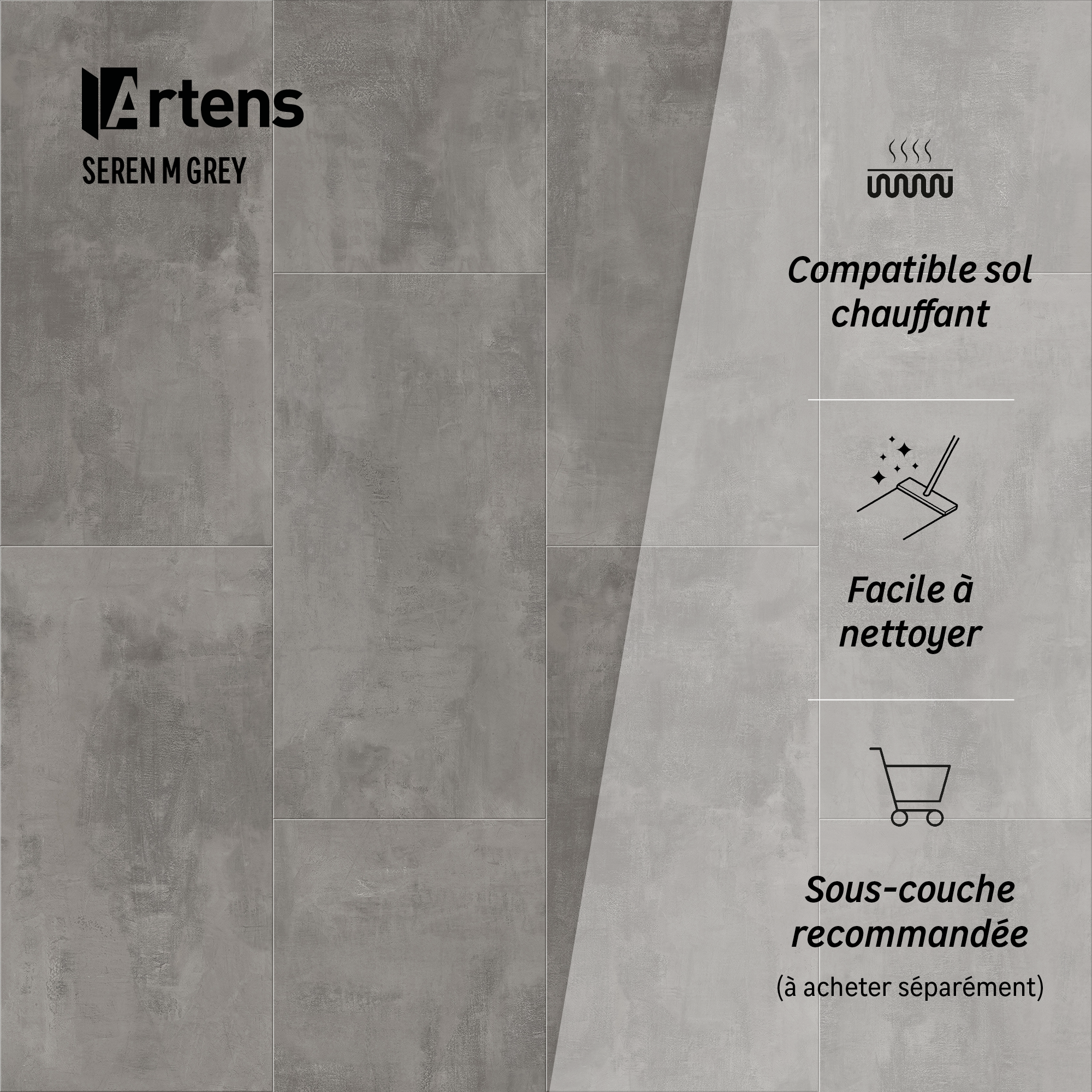 Dalle PVC clipsable forte ARTENS Seren béton moyen - 6